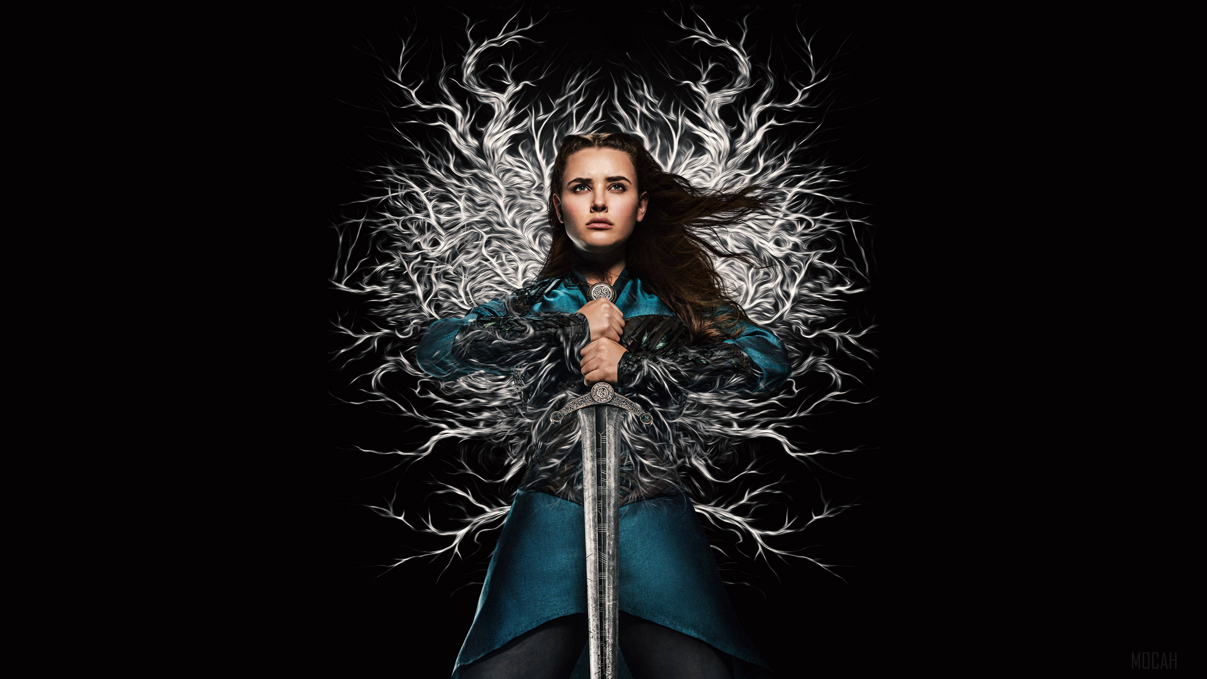 Katherine Langford, sword, white lightning, 4K Desktop Wallpaper