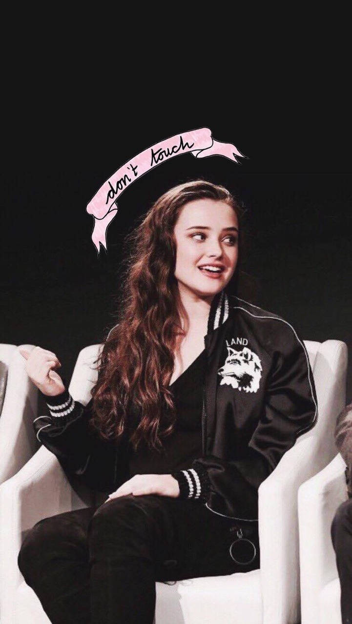 Katherine Langford, black bomber jacket, wolf emblem, HD Phone Wallpaper
