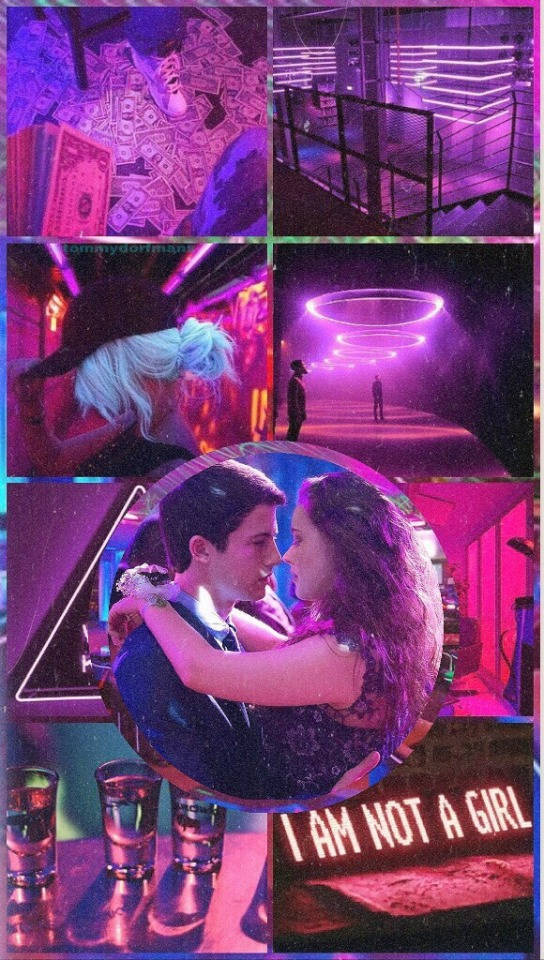 Katherine Langford, neon aesthetic, purple glow, SD Phone Wallpaper