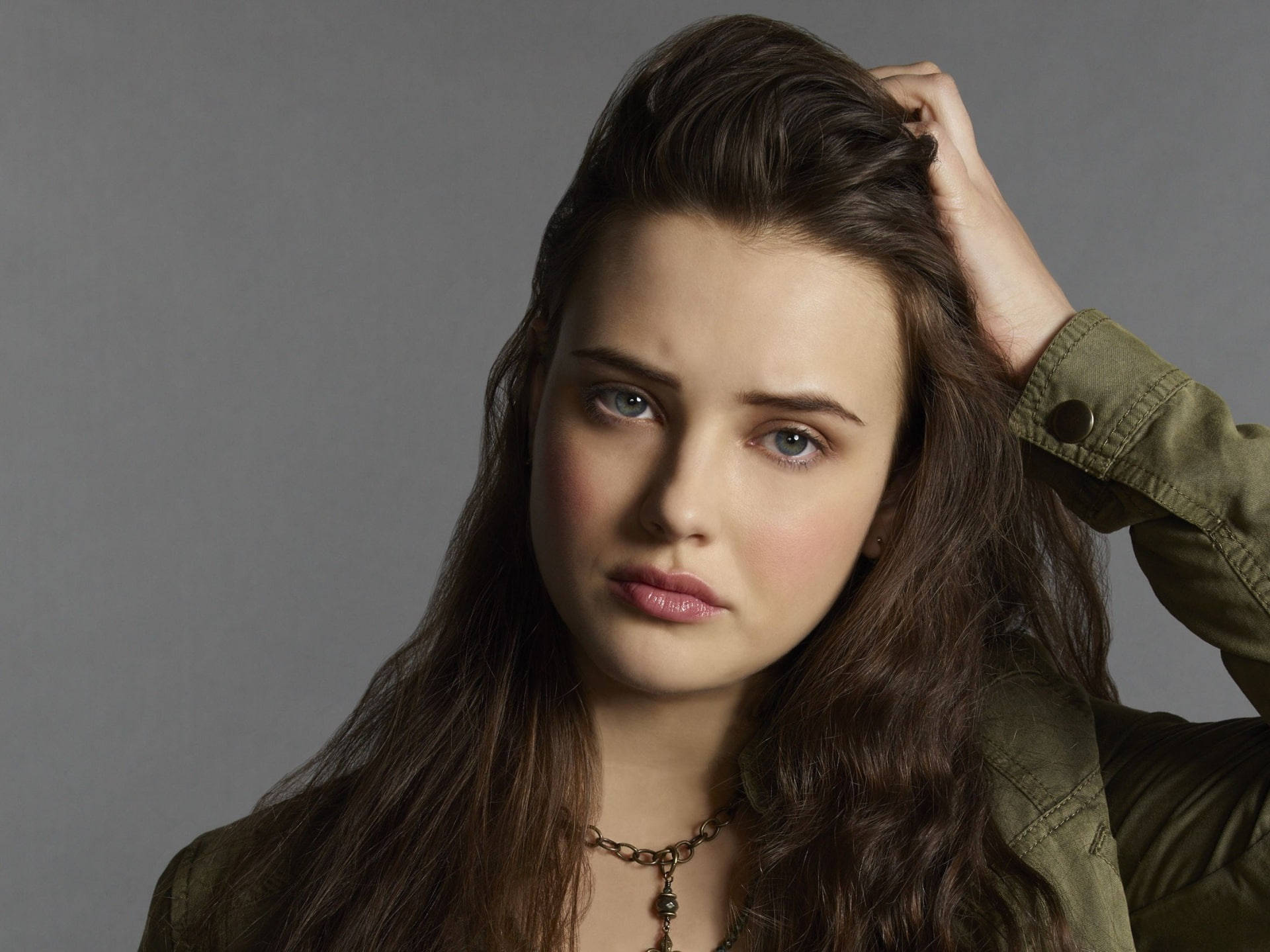 Katherine Langford, long brown hair, striking blue eyes, Full HD Desktop Wallpaper