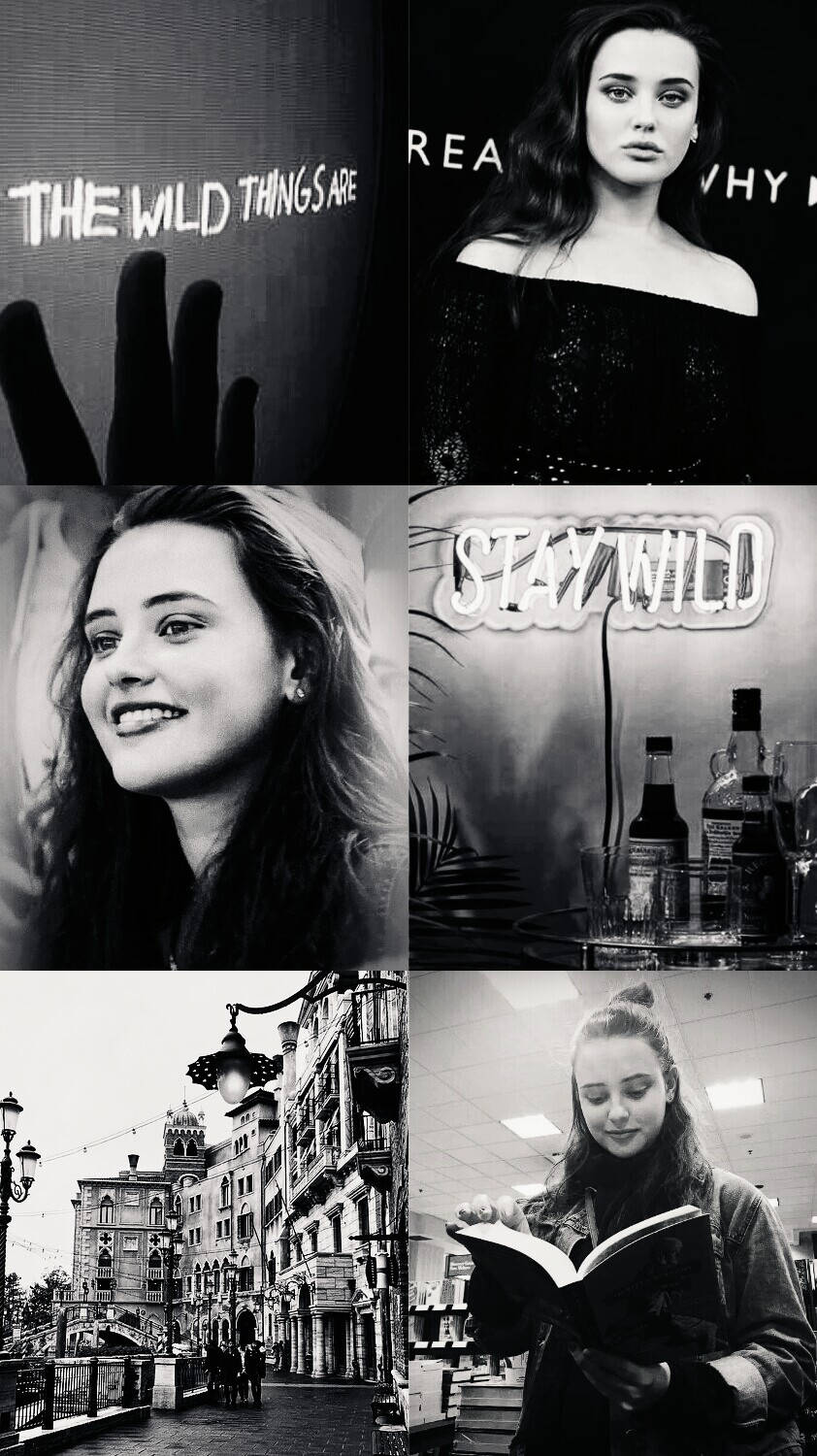 Katherine Langford, black and white, collage, HD Phone Wallpaper