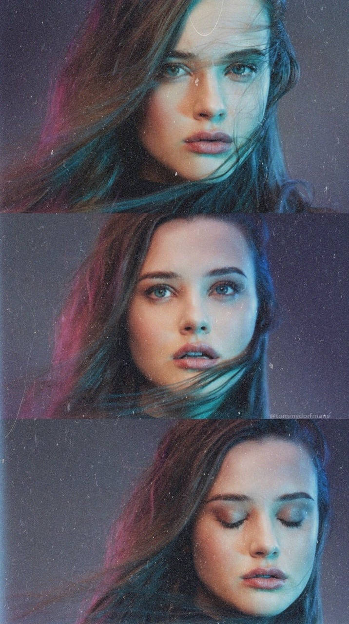Katherine Langford, moody purple and teal lighting, flowing hair, HD Phone Wallpaper