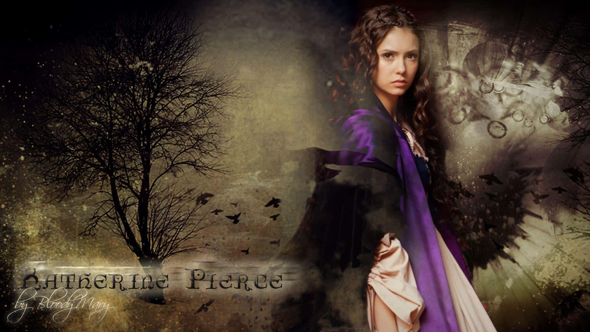 Katherine Pierce, purple cloak, bare tree, Full HD Desktop Wallpaper