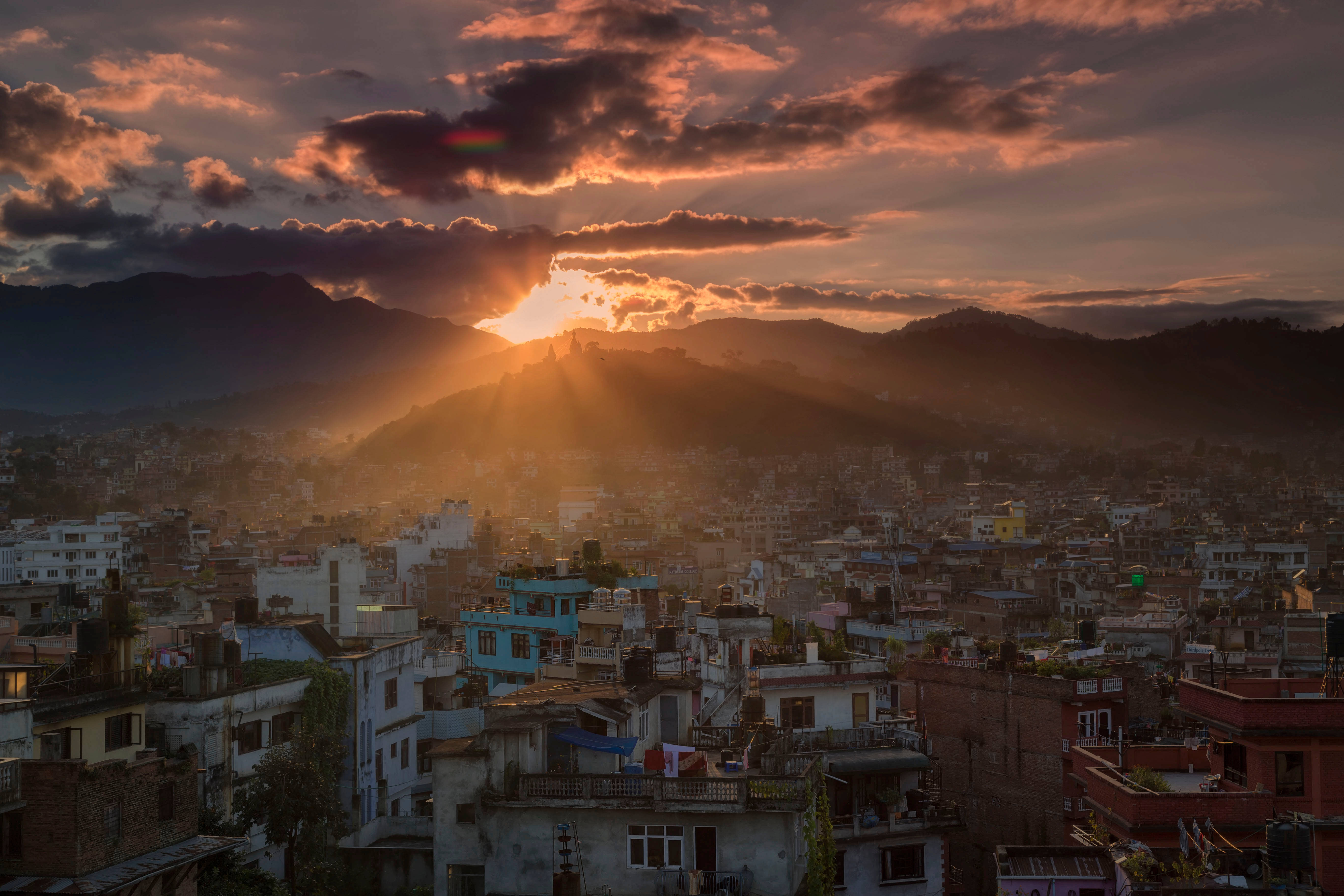 Kathmandu, sunset, golden sun rays, 5K Desktop Wallpaper