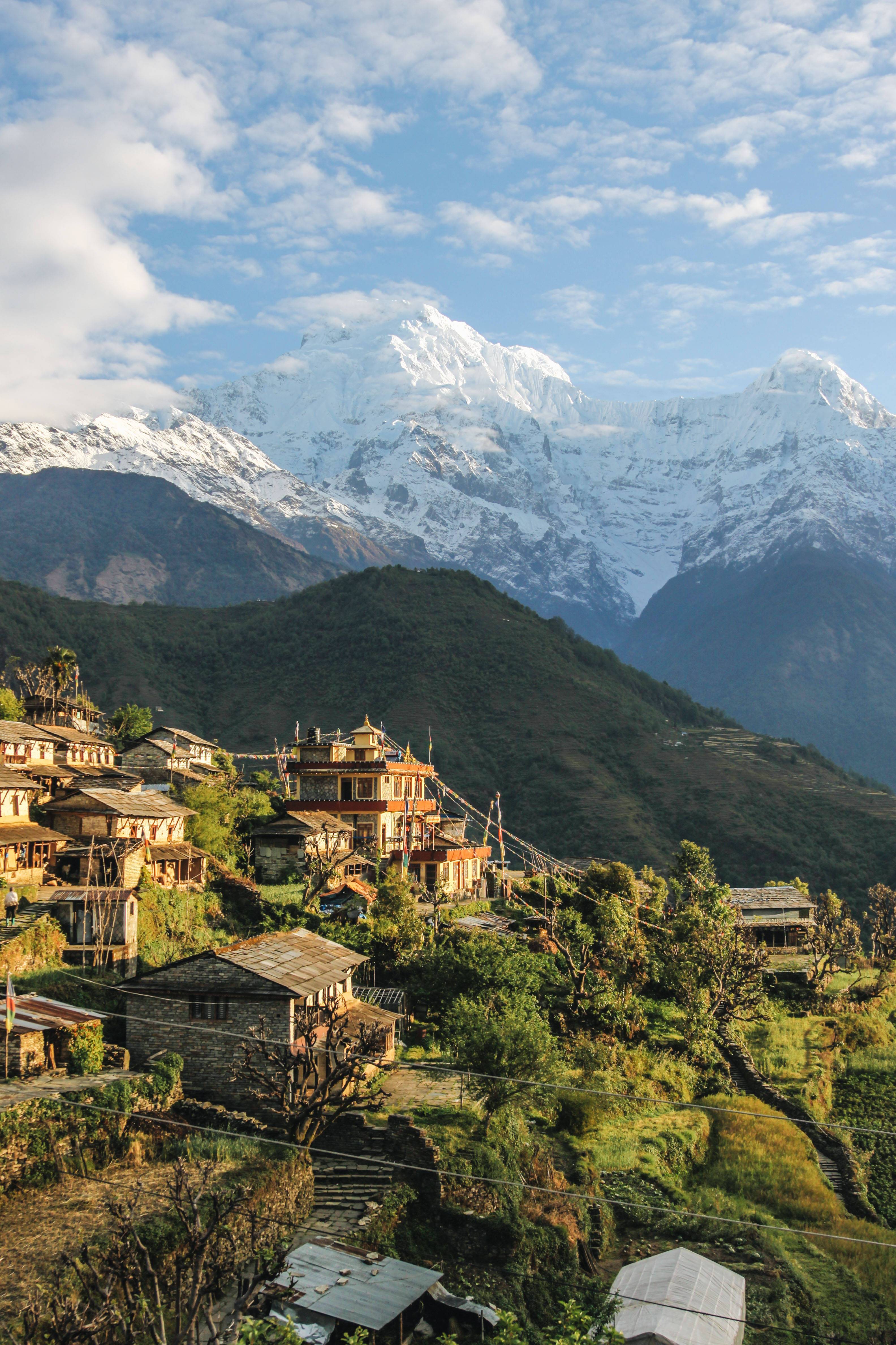 Kathmandu, mountain village, lush green slope, 4K Phone Wallpaper