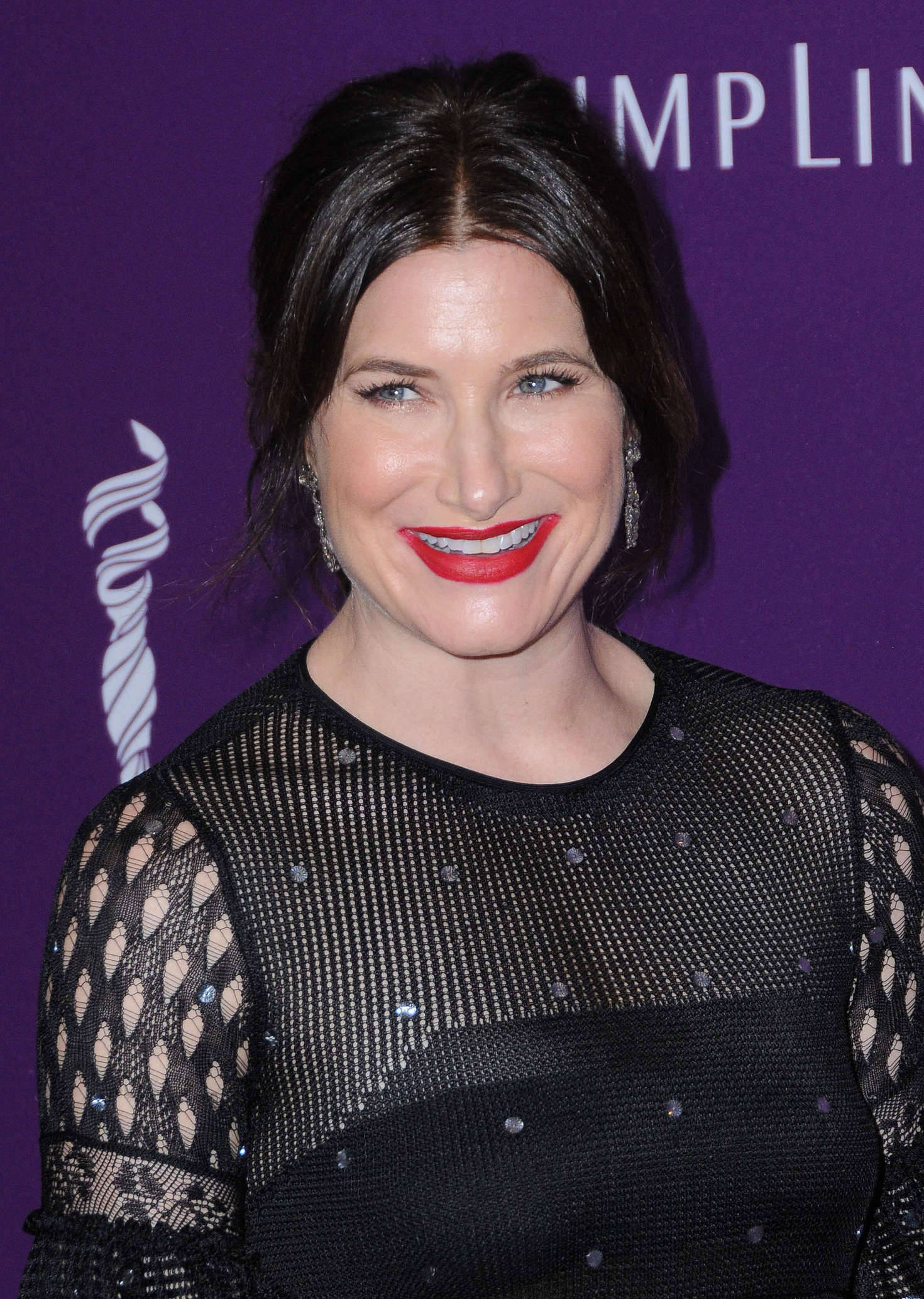 Kathryn Hahn, black mesh dress, bright red lipstick, Full HD Phone Wallpaper