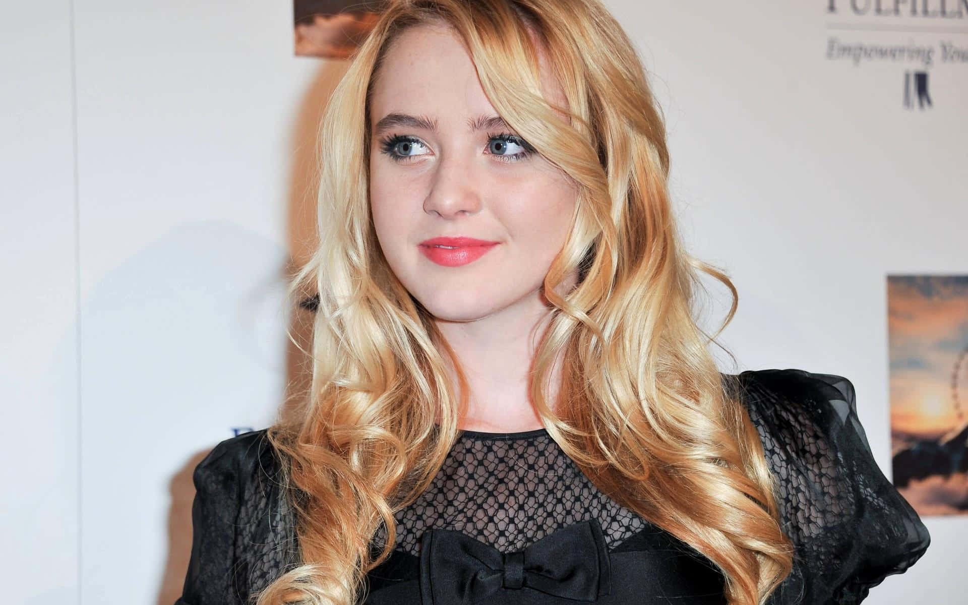 Kathryn Newton, black lace dress, bow, Full HD Desktop Wallpaper