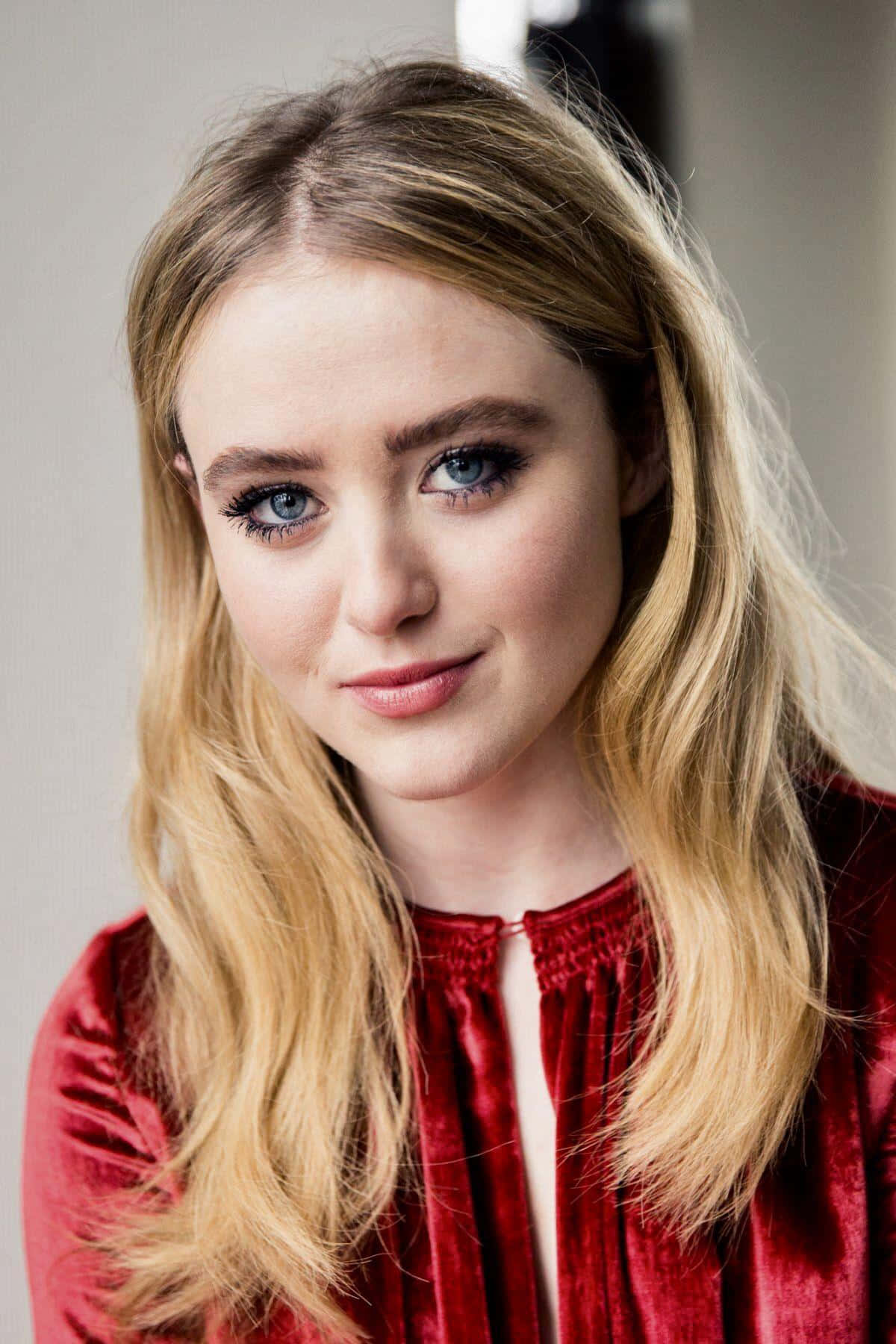 Kathryn Newton, red velvet top, blue eyes, HD Phone Wallpaper
