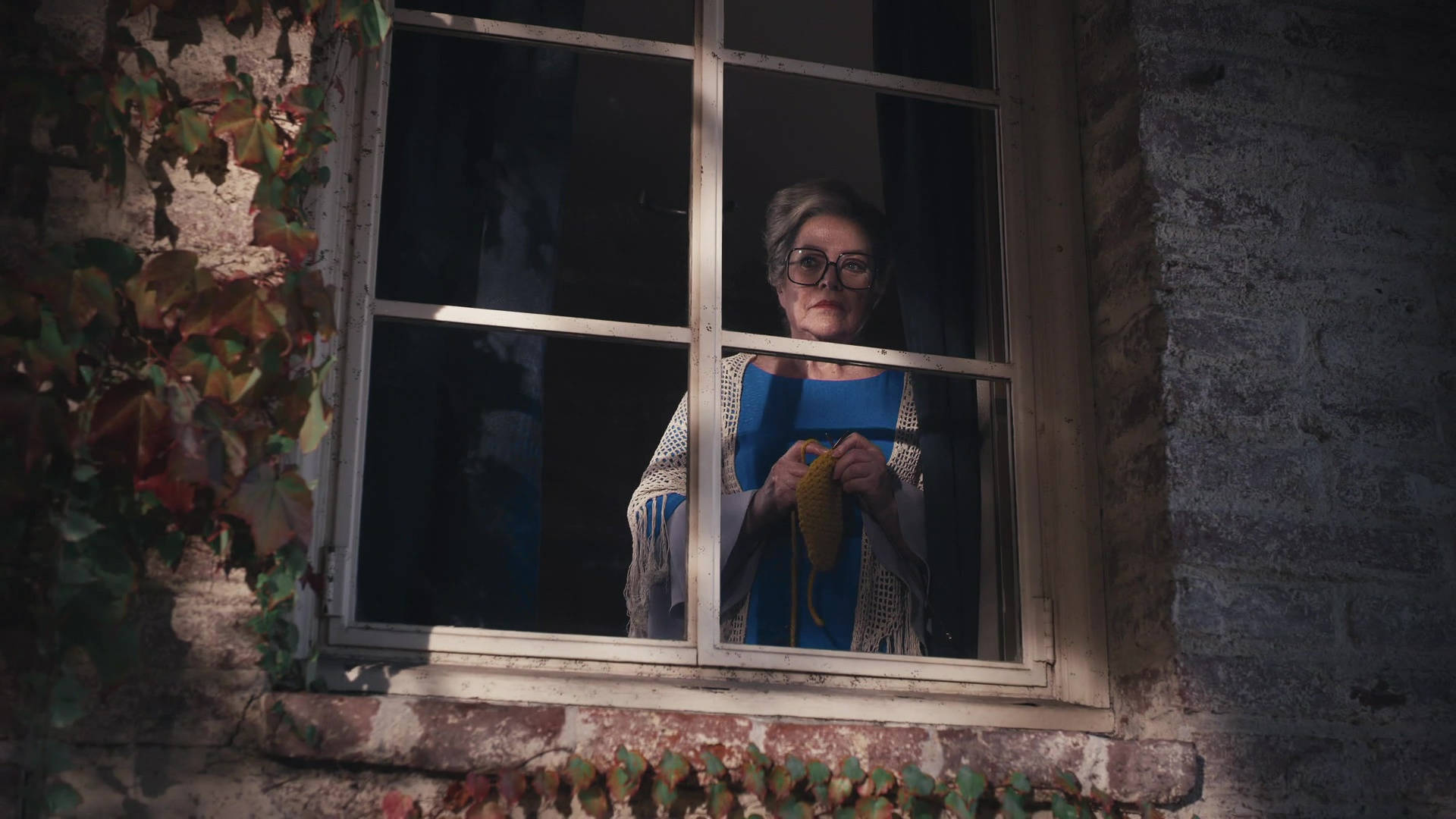 Kathy Bates, sunlit window, autumn ivy, Full HD Desktop Wallpaper