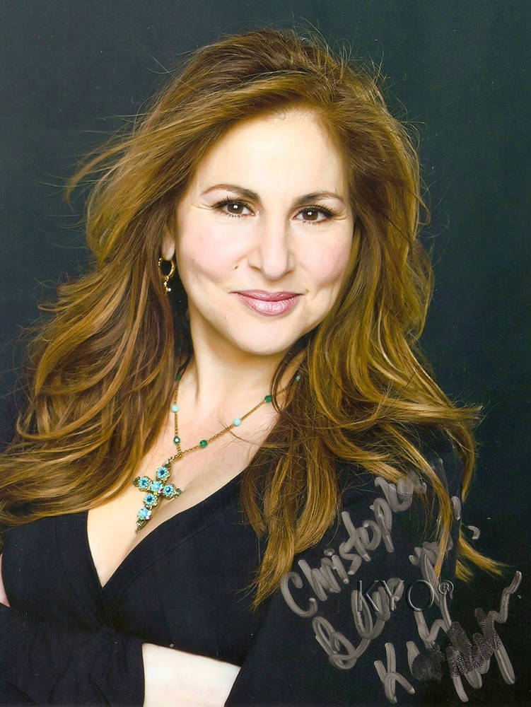 Kathy Najimy, brown wavy hair, black top, SD Phone Wallpaper