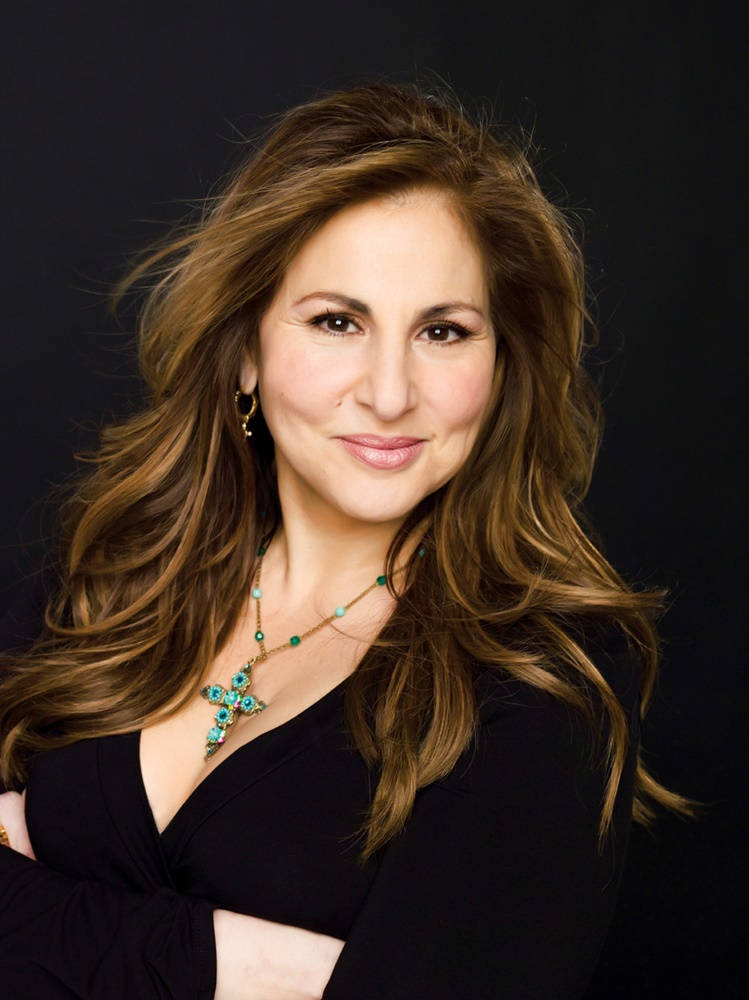 Kathy Najimy, black top, turquoise cross necklace, SD Phone Wallpaper