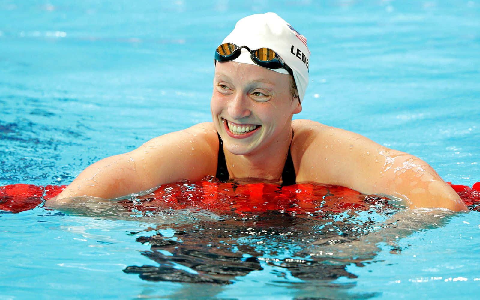 Katie Ledecky, white cap, goggles, HD Desktop Wallpaper