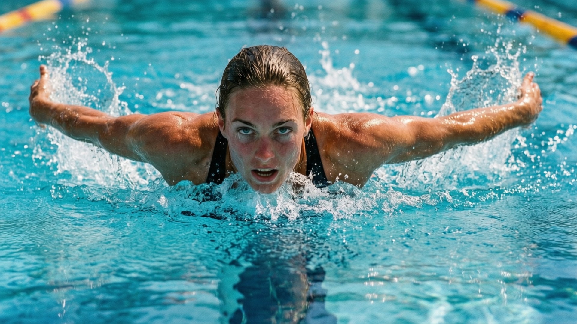Katie Ledecky, freestyle, sunlit pool, Full HD Desktop Wallpaper