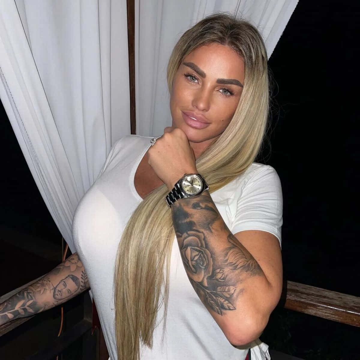 Katie Price, long blonde hair, detailed arm tattoos, SD Desktop Wallpaper