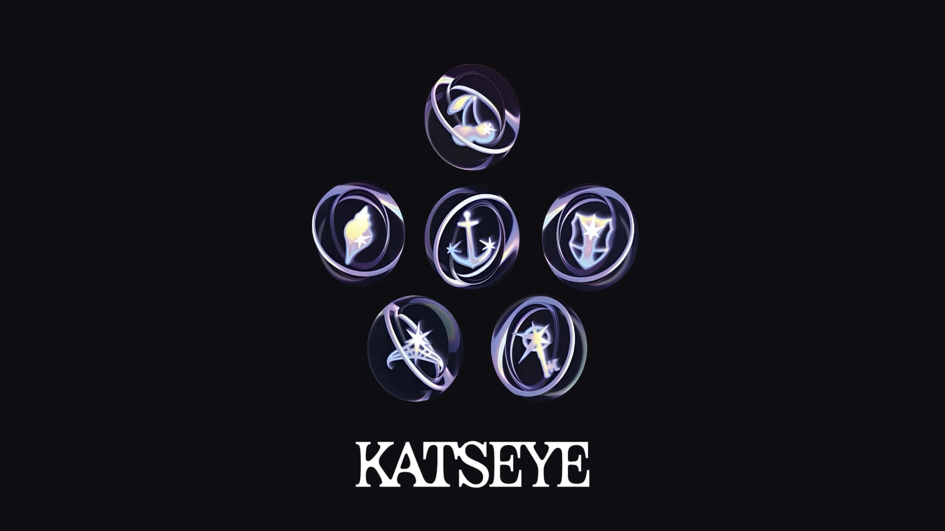 Katseye Logo, glowing purple orbs, white symbols, Full HD Desktop Wallpaper