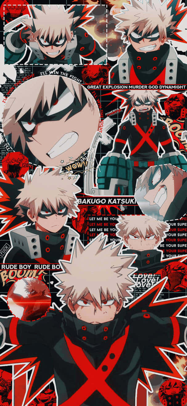 Bakugo Katsuki, red and black comic book style, explosions, HD Phone Wallpaper