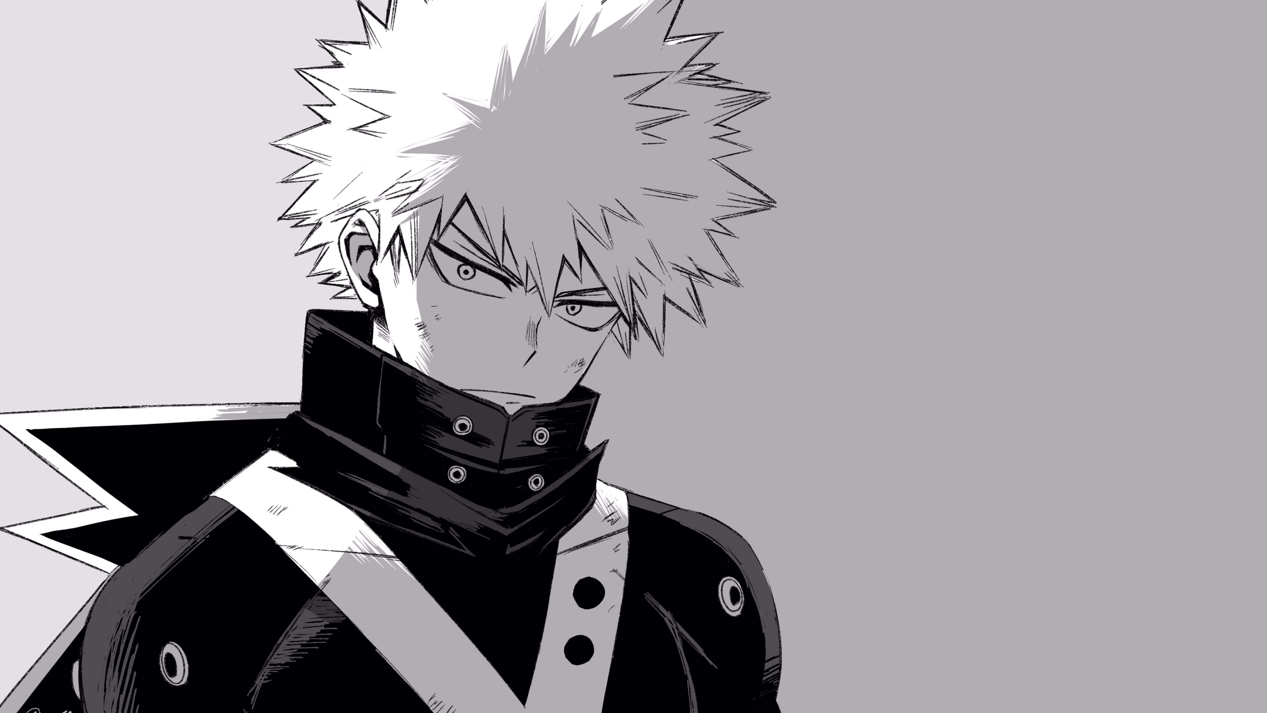 Katsuki Bakugo, spiky white hair, high collar jacket, 5K Desktop Wallpaper