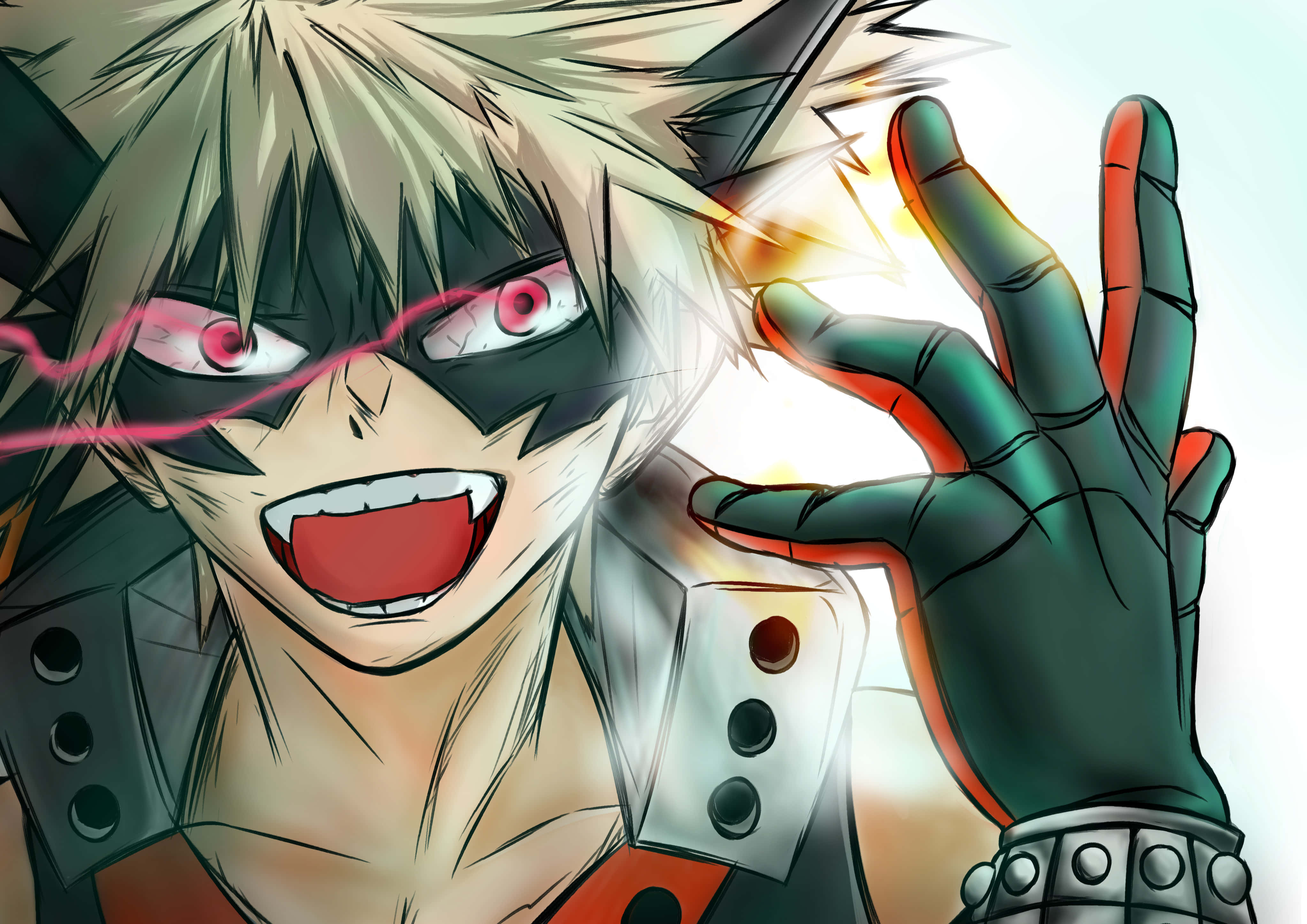 Katsuki Bakugo, spiky blonde hair, red eyes, 4K Desktop Wallpaper