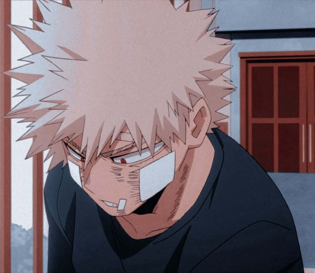 Katsuki Bakugo, spiky pink hair, white mask, SD Desktop Wallpaper