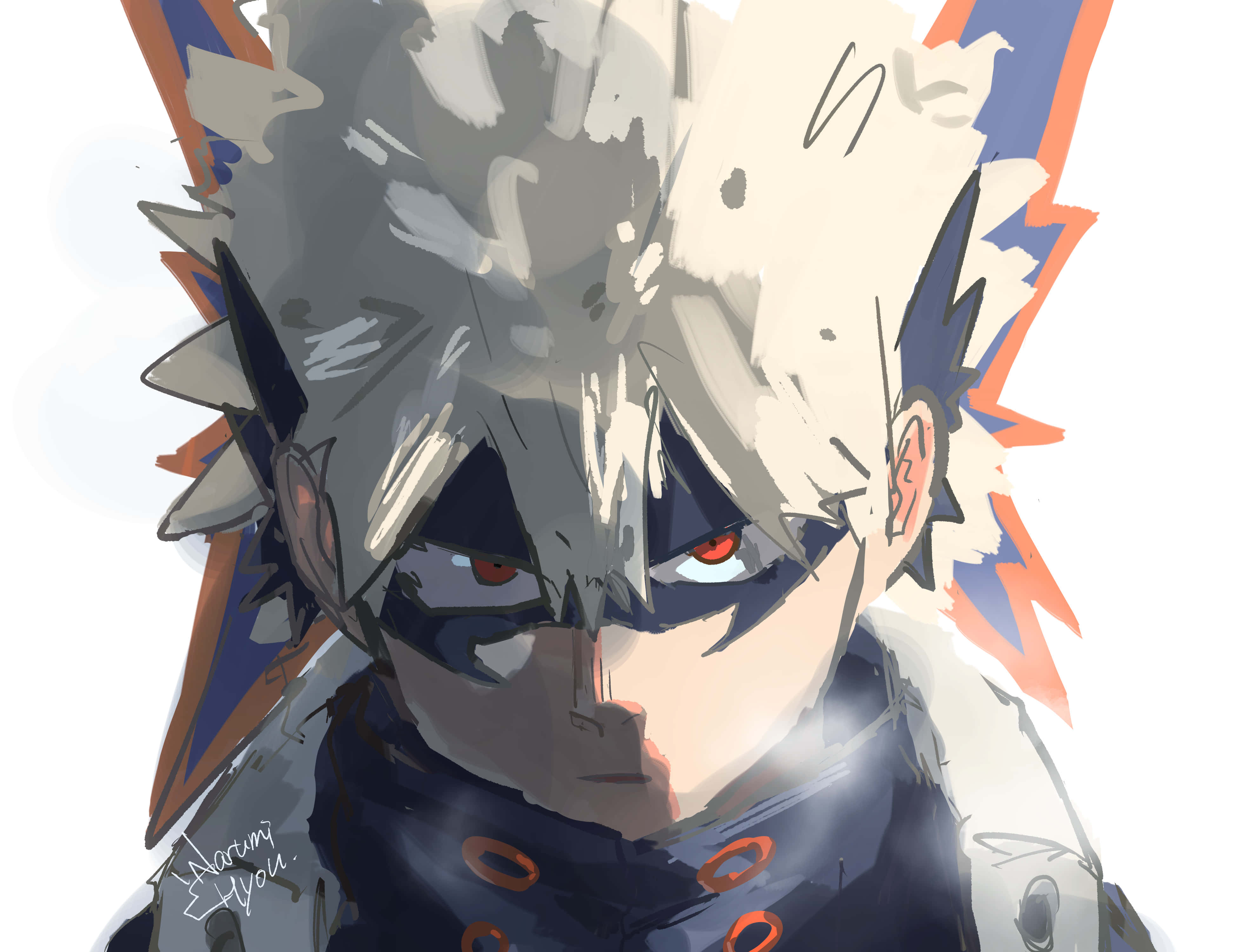 Katsuki Bakugo, spiky white hair, red eyes, 4K Desktop Wallpaper