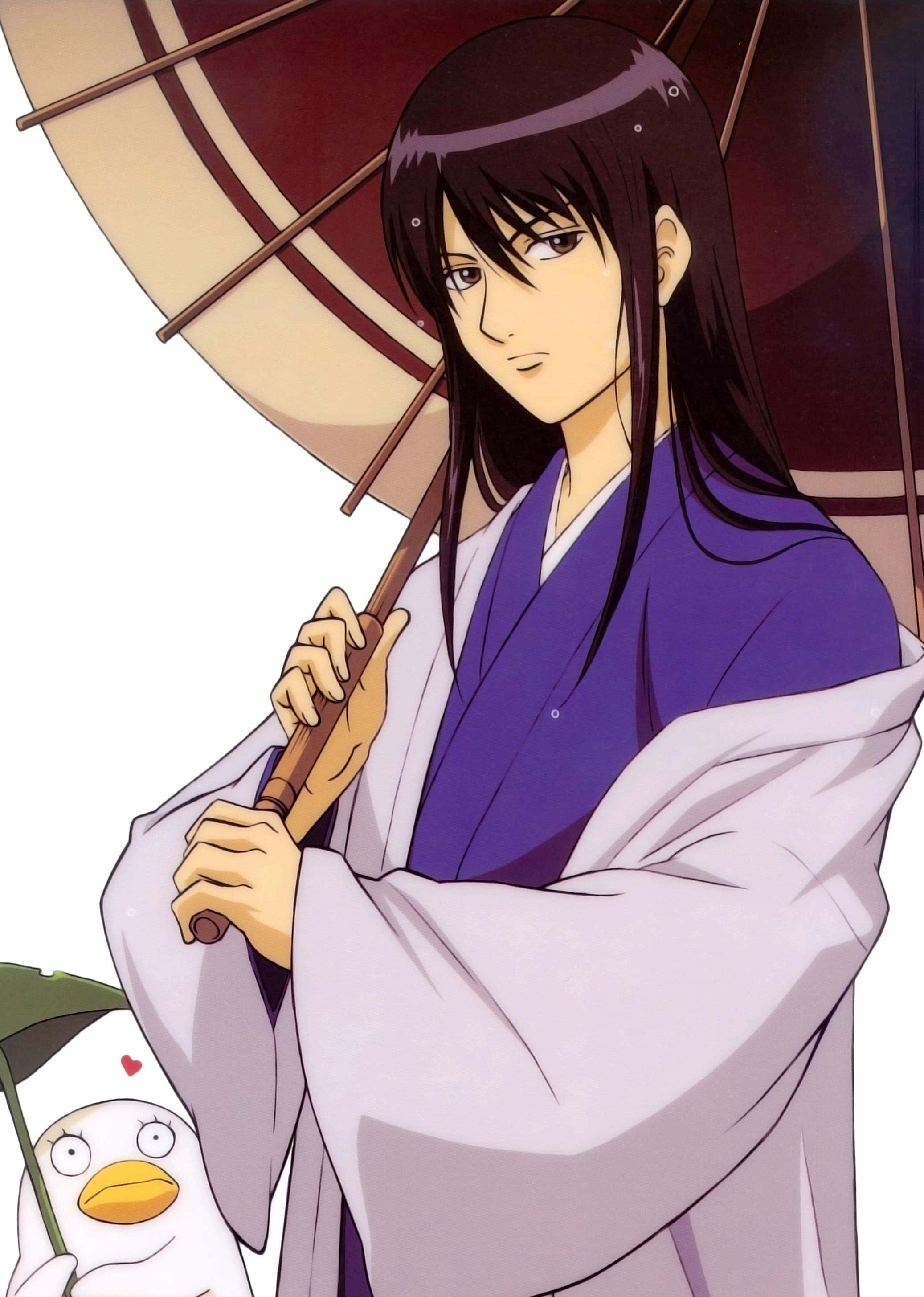 Katsura Kotaro, purple and white robes, traditional umbrella, 2K Phone Wallpaper