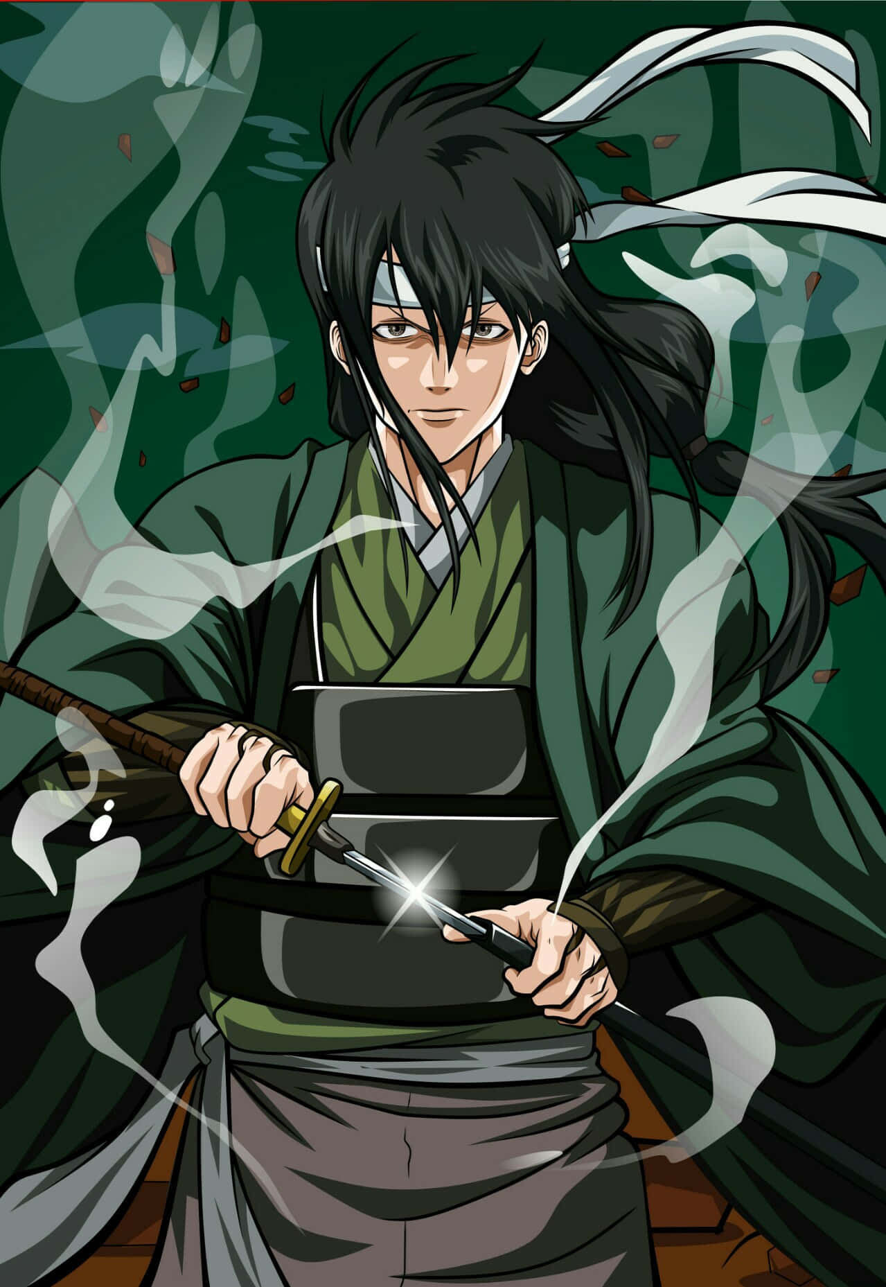 Katsura Kotaro, green robes, gleaming sword, HD Phone Wallpaper
