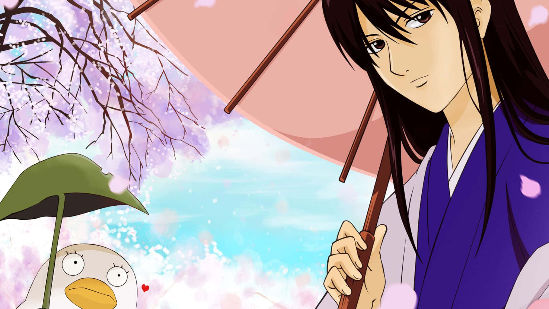 Katsura Kotaro, purple kimono, pink umbrella, Full HD Desktop Wallpaper
