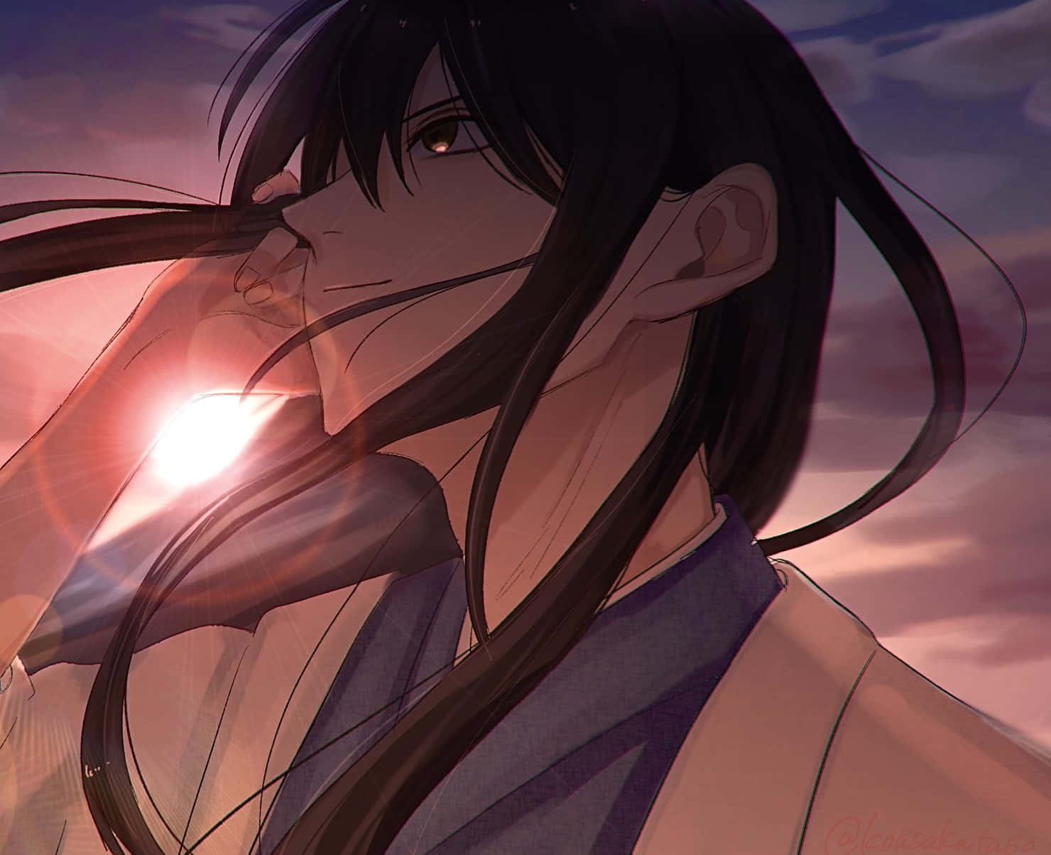 Katsura Kotaro, sun flares, soft pink and purple sunset sky, HD Desktop Wallpaper