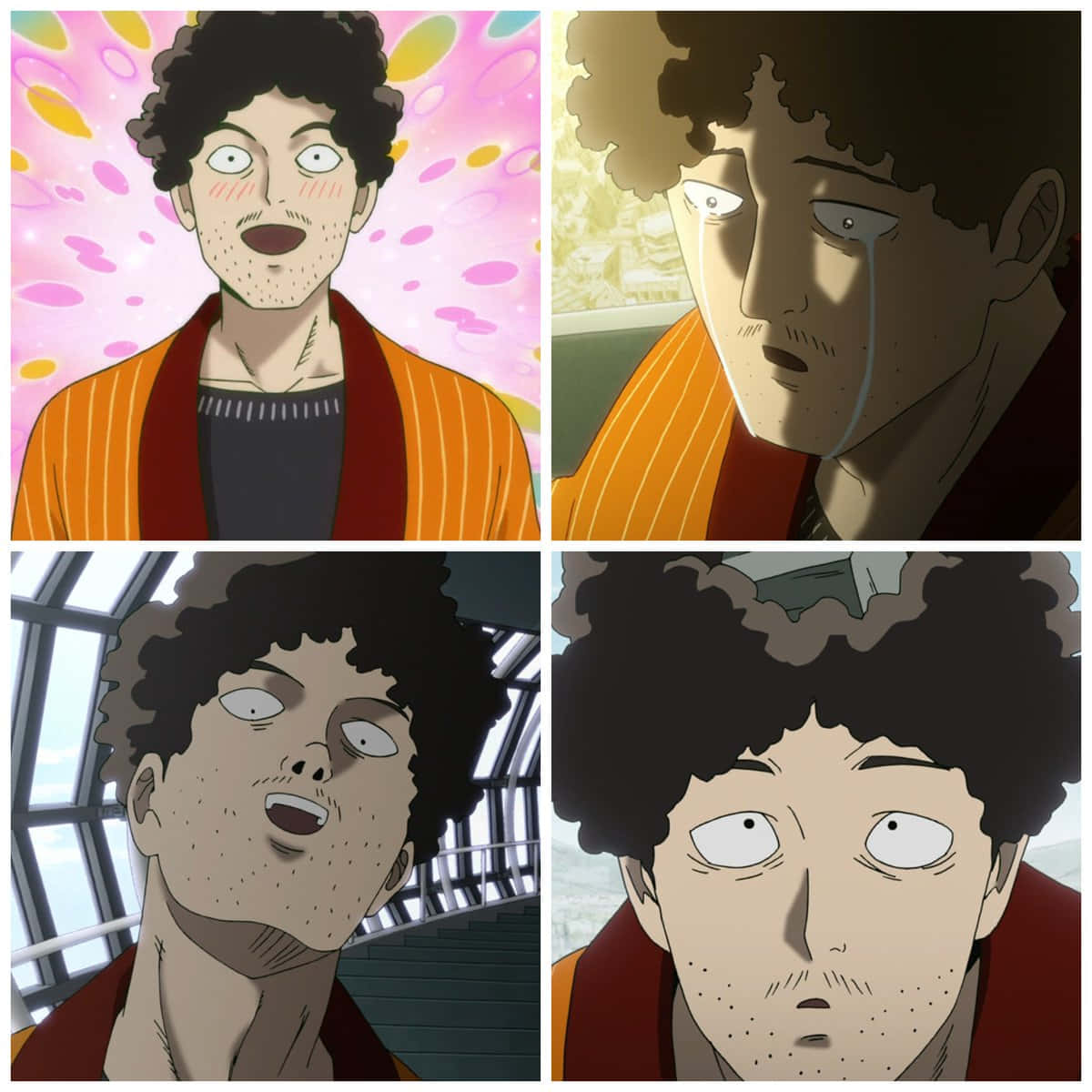 Katsuya Serizawa, four-panel anime collage, curly hair, SD Desktop Wallpaper
