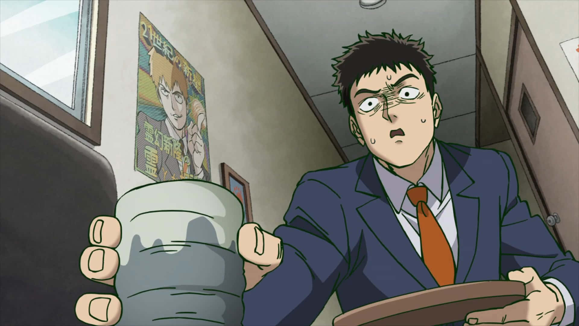 Katsuya Serizawa, anime man in a suit, cramped train car, Full HD Desktop Wallpaper