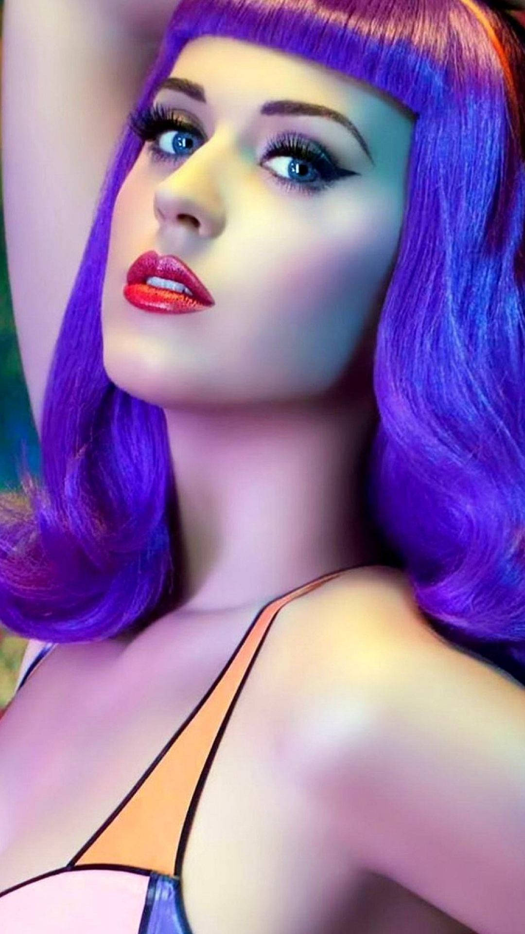 Katy Perry, purple wig, vibrant purple hair, Full HD Phone Wallpaper