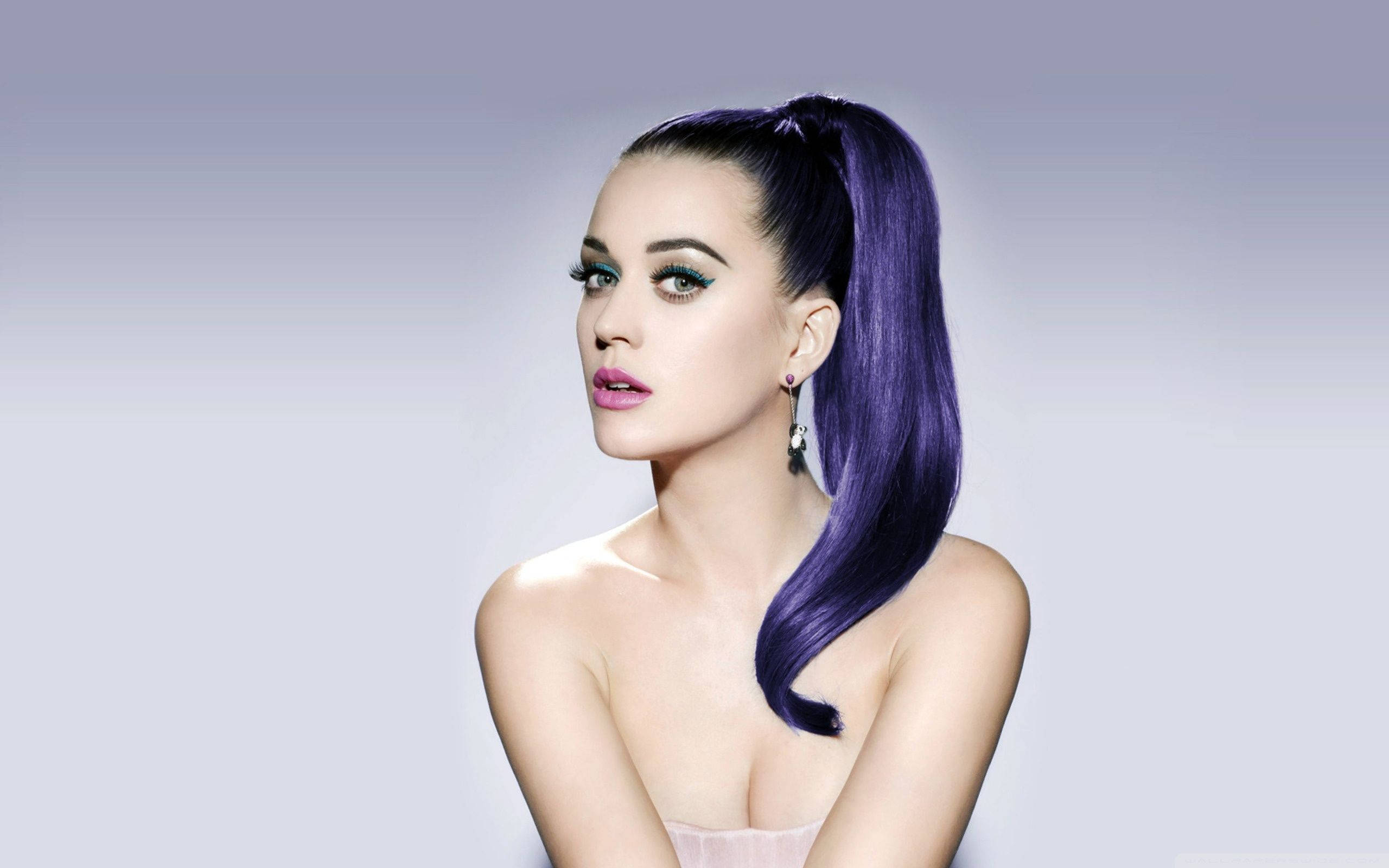 Katy Perry, vibrant purple hair, high ponytail, 2K Desktop Wallpaper