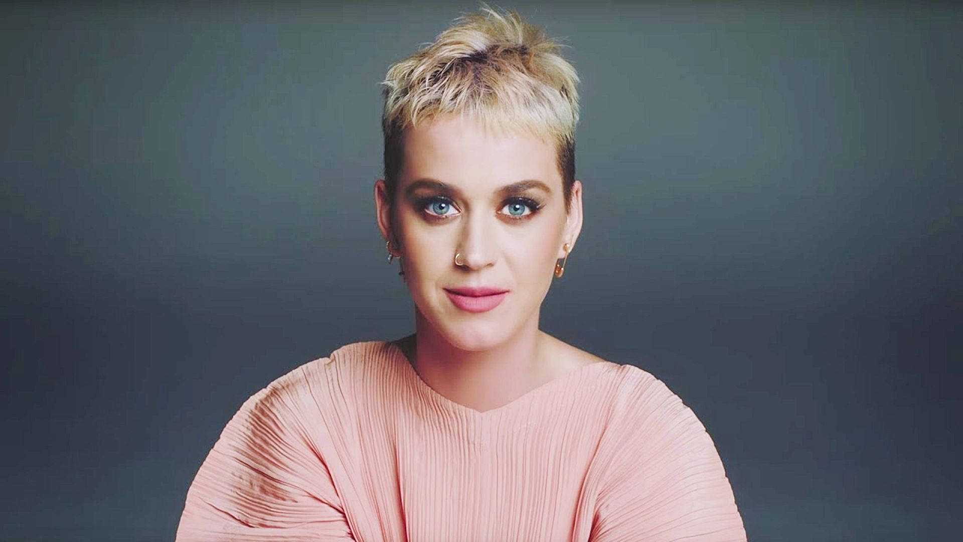 Katy Perry, pixie cut, pink pleated top, Full HD Desktop Wallpaper