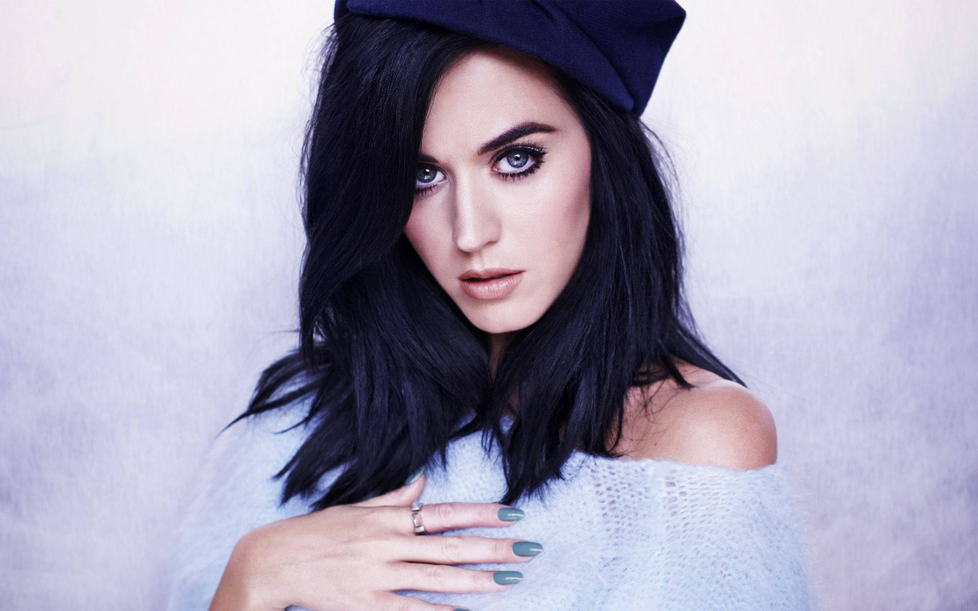 Katy Perry, dark hair, navy hat, Full HD Desktop Wallpaper