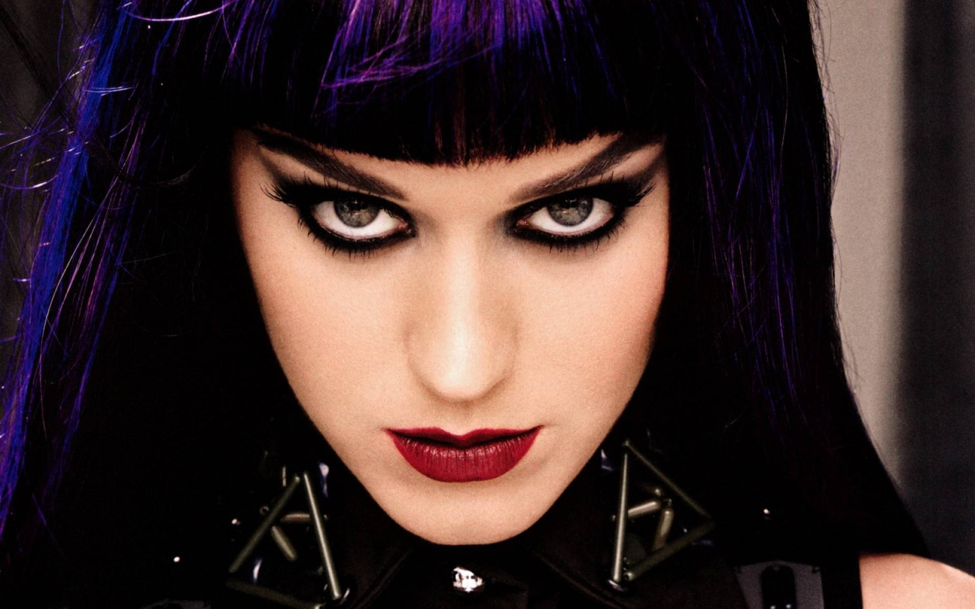 Katy Perry, smoky eyes, purple hair, Full HD Desktop Wallpaper