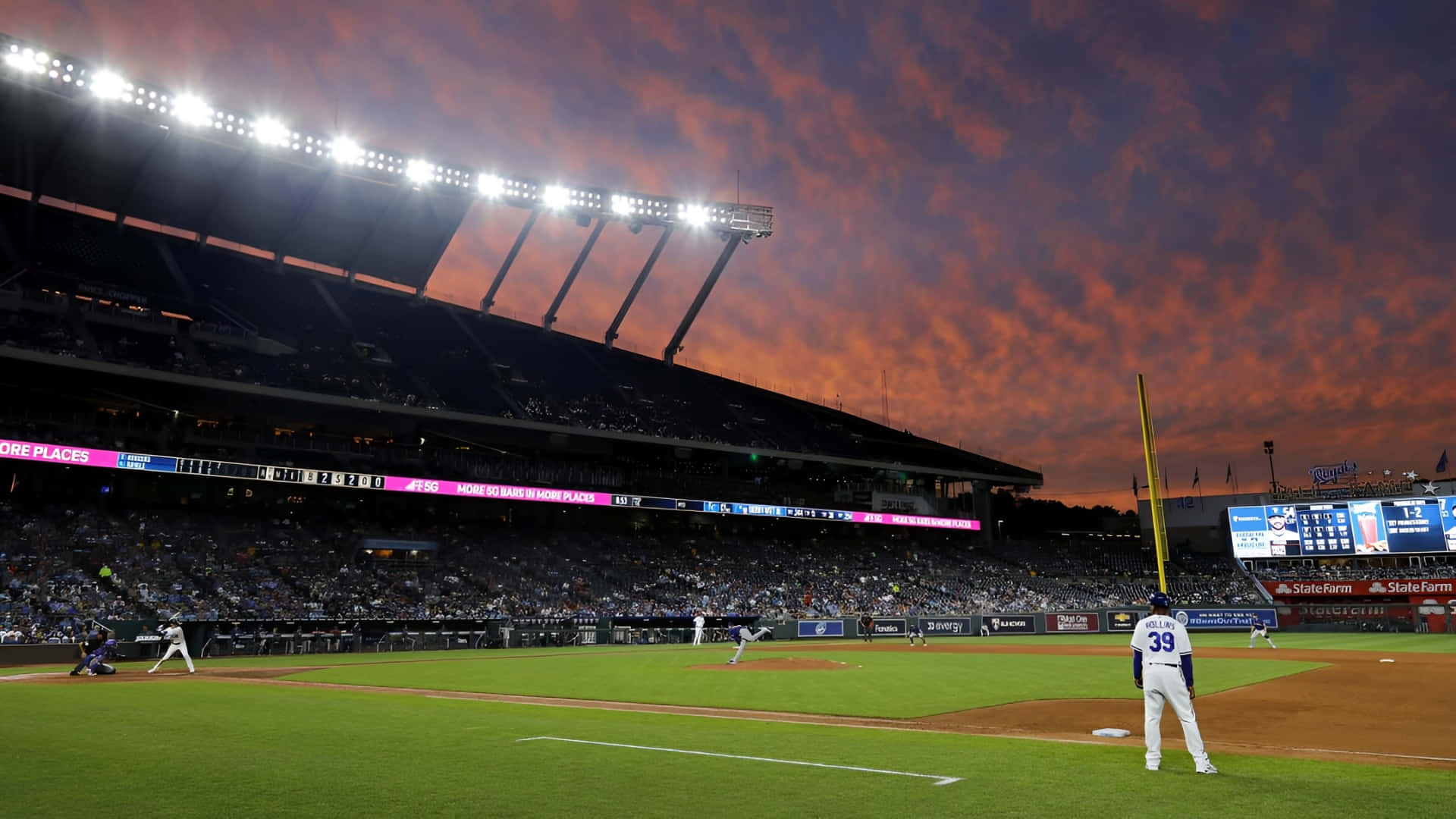 Kauffman Stadium, sunset, home plate, Full HD Desktop Wallpaper