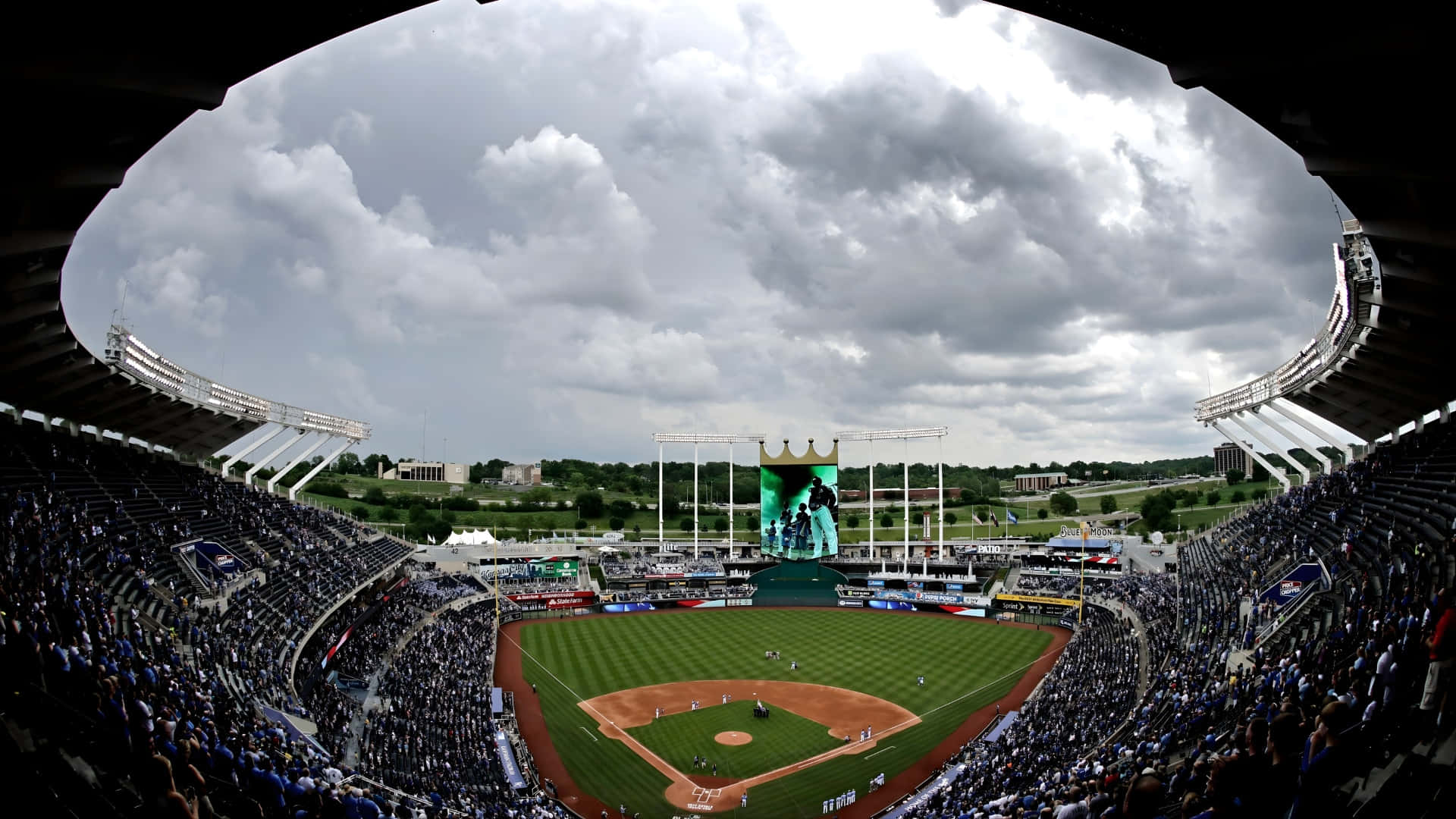 Kauffman Stadium, baseball field, upper deck, Full HD Desktop Wallpaper