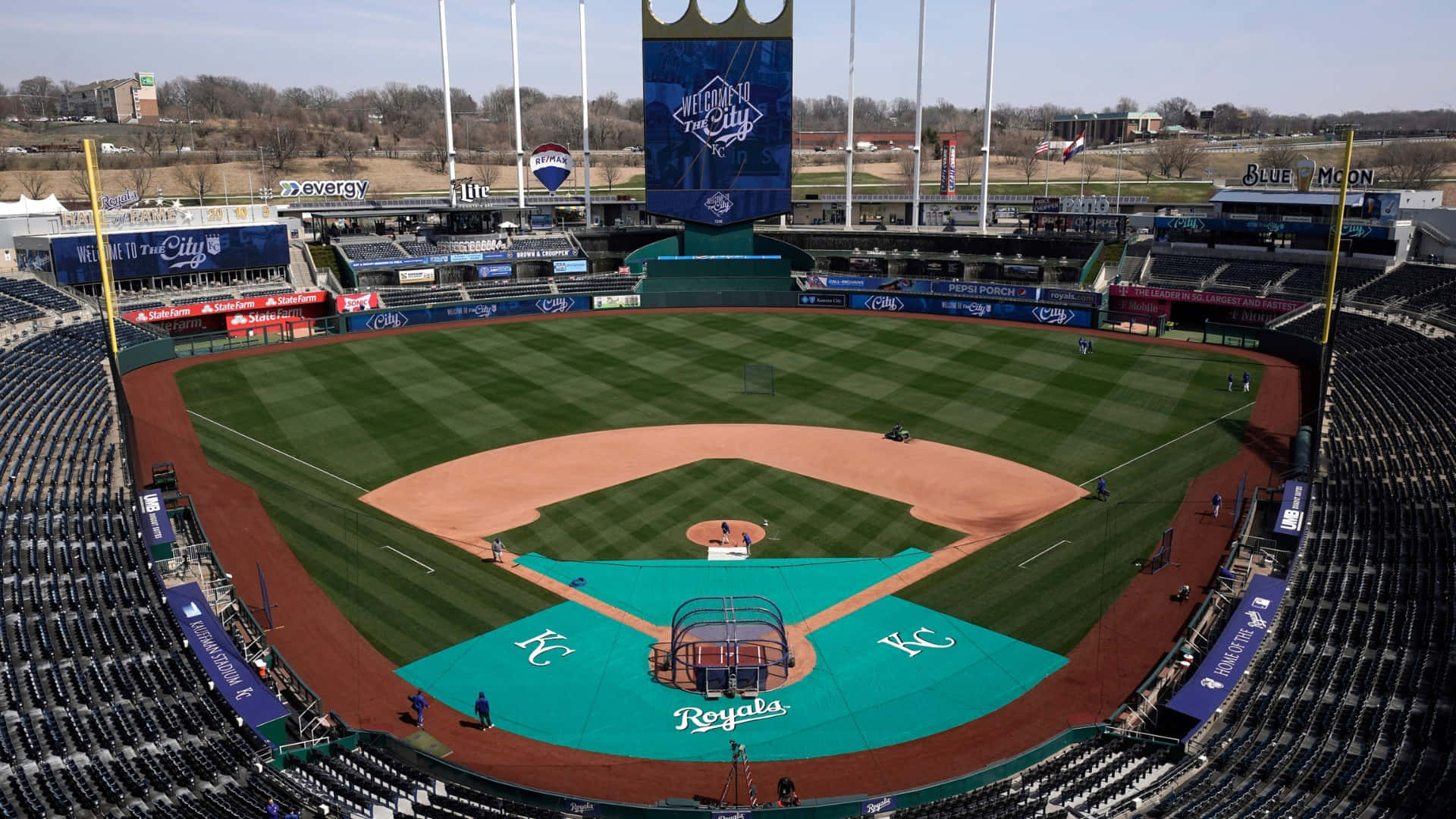 Kauffman Stadium, baseball field, green grass, Full HD Desktop Wallpaper