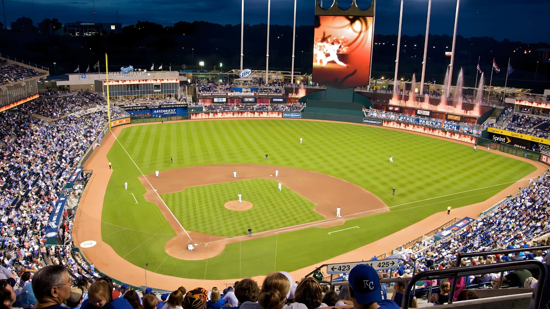 Kauffman Stadium, night game, bright lights, Full HD Desktop Wallpaper