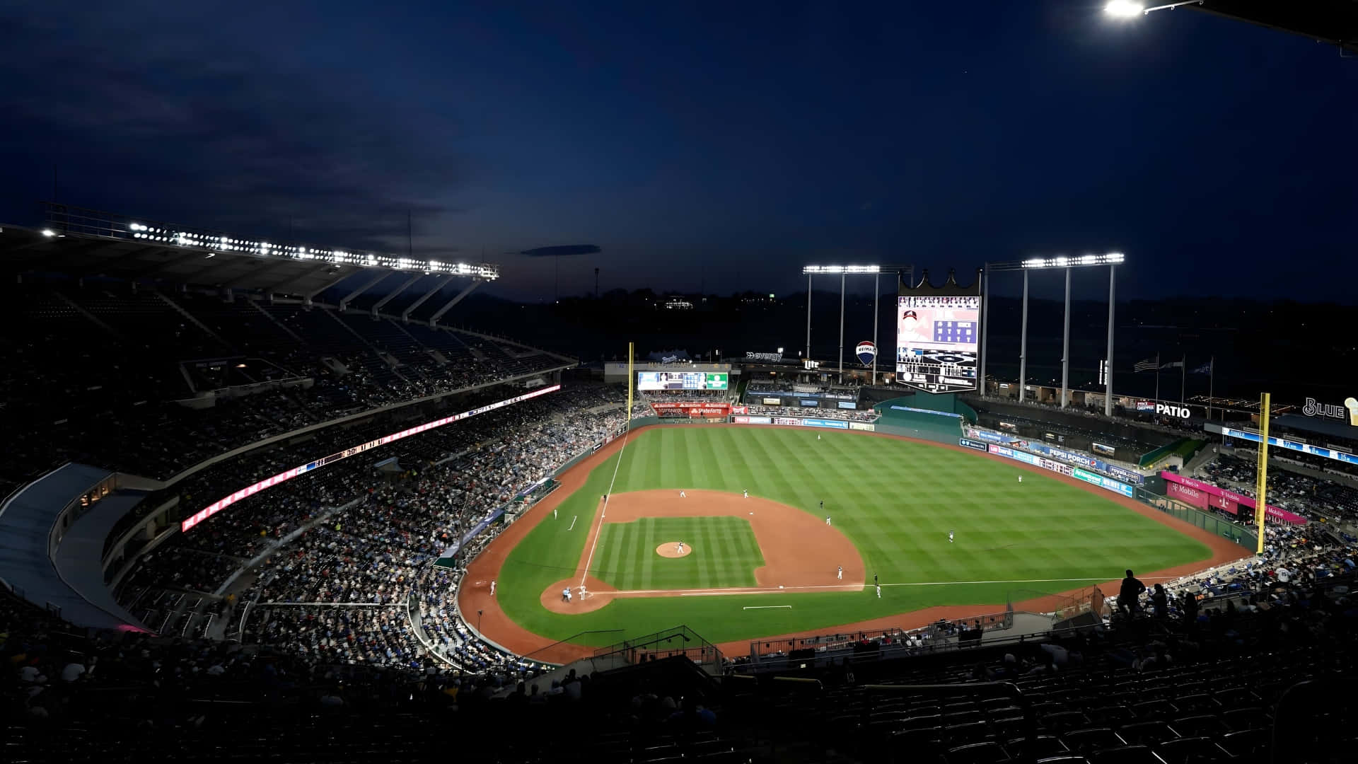 Kauffman Stadium, night view, aerial view, Full HD Desktop Wallpaper