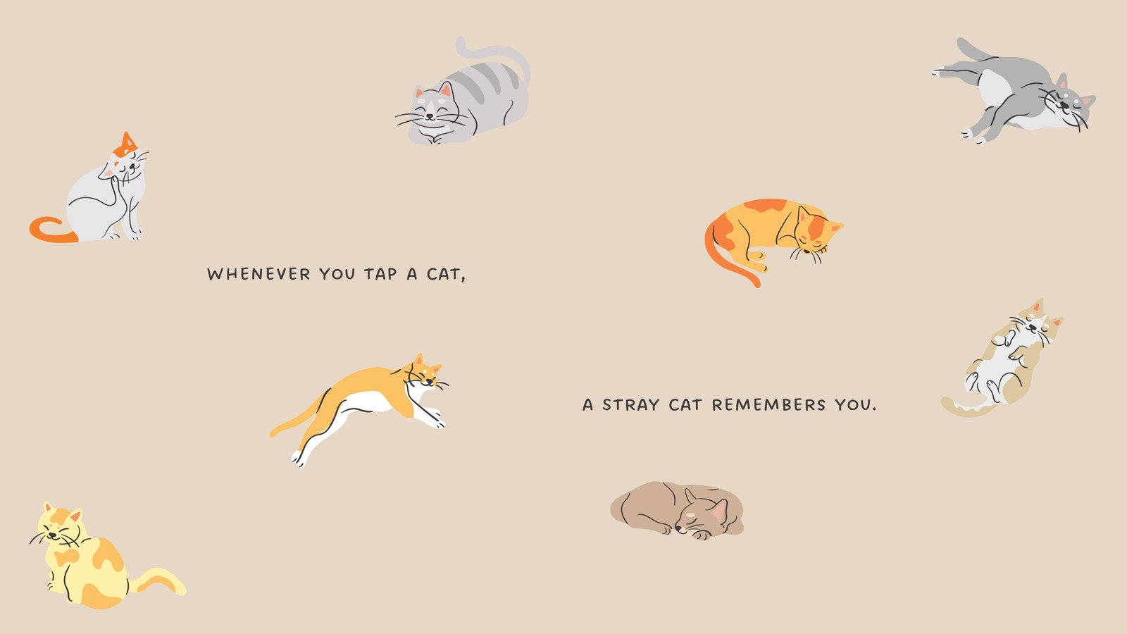 kawaii aesthetic, beige background, playful cartoon cats, HD Desktop Wallpaper