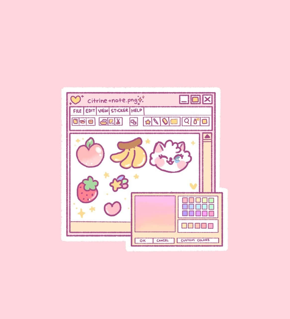 kawaii pink aesthetic, pastel digital sticker editor window, fruit stickers, HD Phone Wallpaper