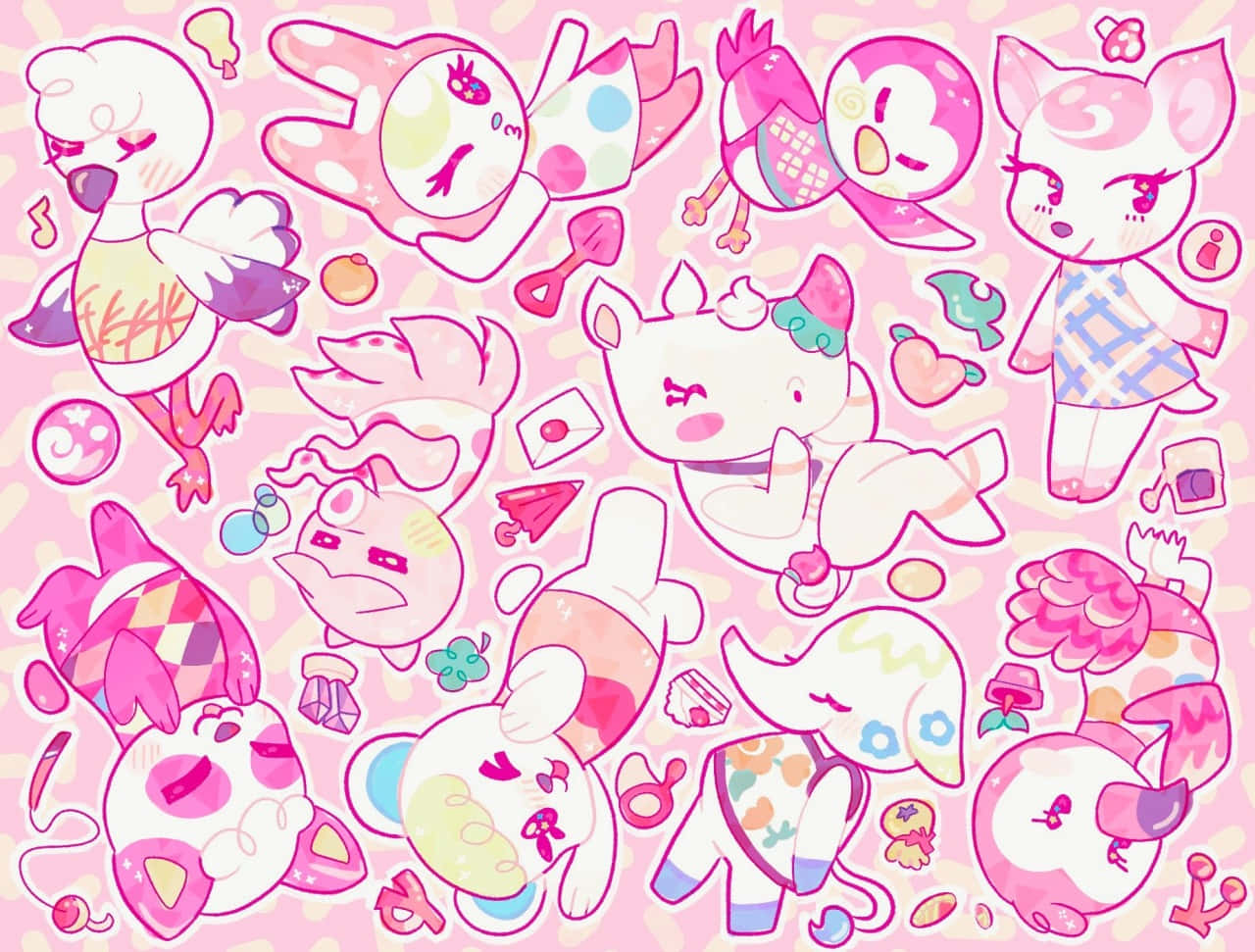 kawaii aesthetic, pastel, pink background, HD Desktop Wallpaper