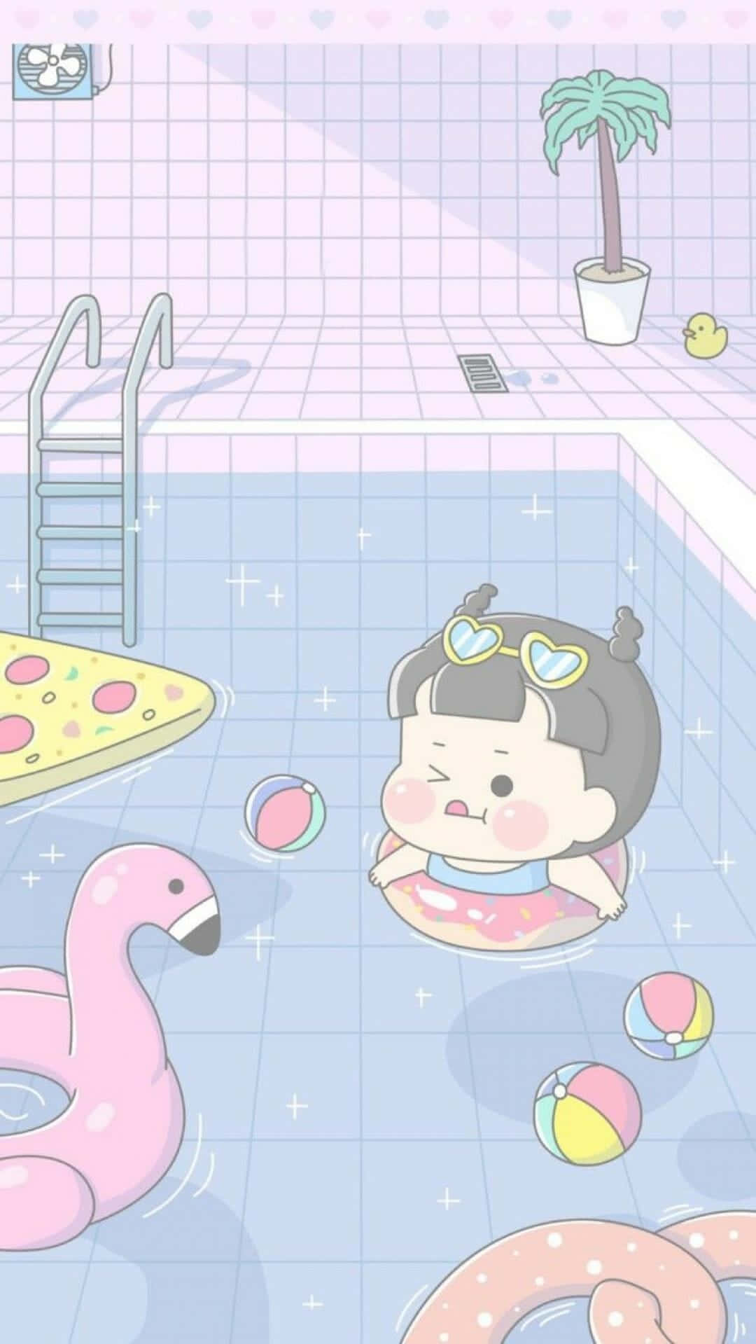 Hello Jadoo, pastel pool, heart-shaped sunglasses, HD Phone Wallpaper
