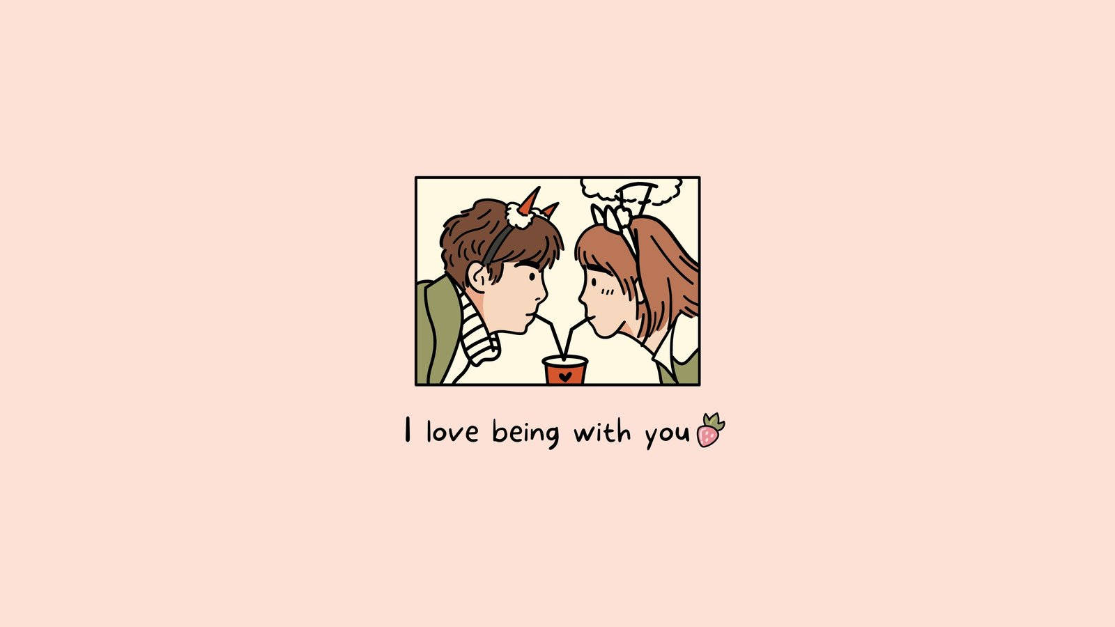 Kawaii Aesthetic, cartoon couple, hearts above their heads, HD Desktop Wallpaper