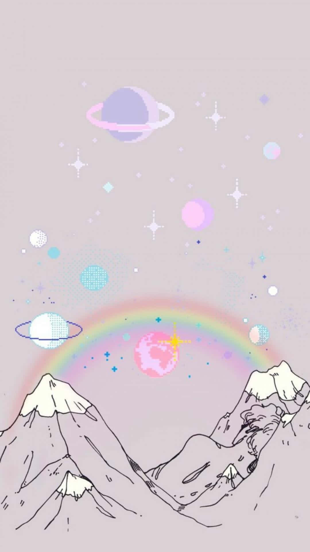 Kawaii Aesthetic, rainbow, planets, Full HD Phone Wallpaper