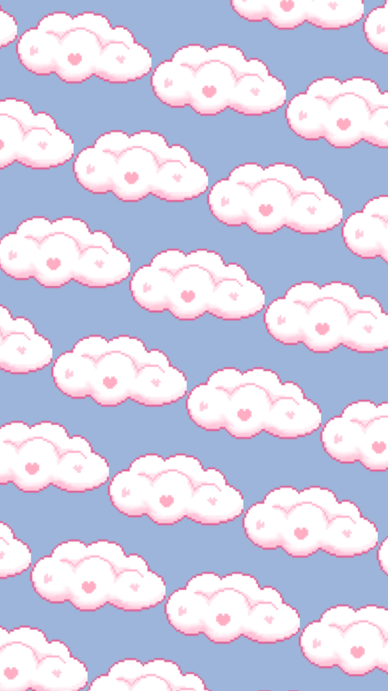 cute kawaii aesthetic clouds, soft pink pixelated clouds, tiny hearts, Full HD Phone Wallpaper