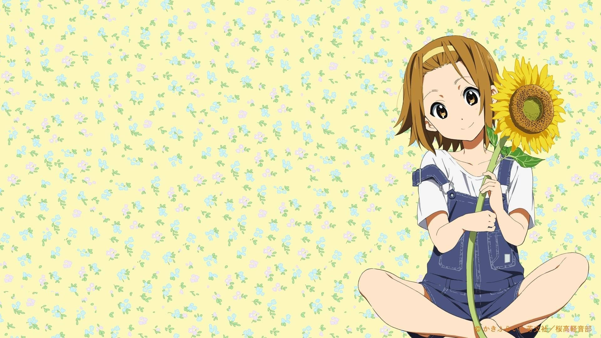 kawaii aesthetic computer, anime girl, brown hair, Full HD Desktop Wallpaper