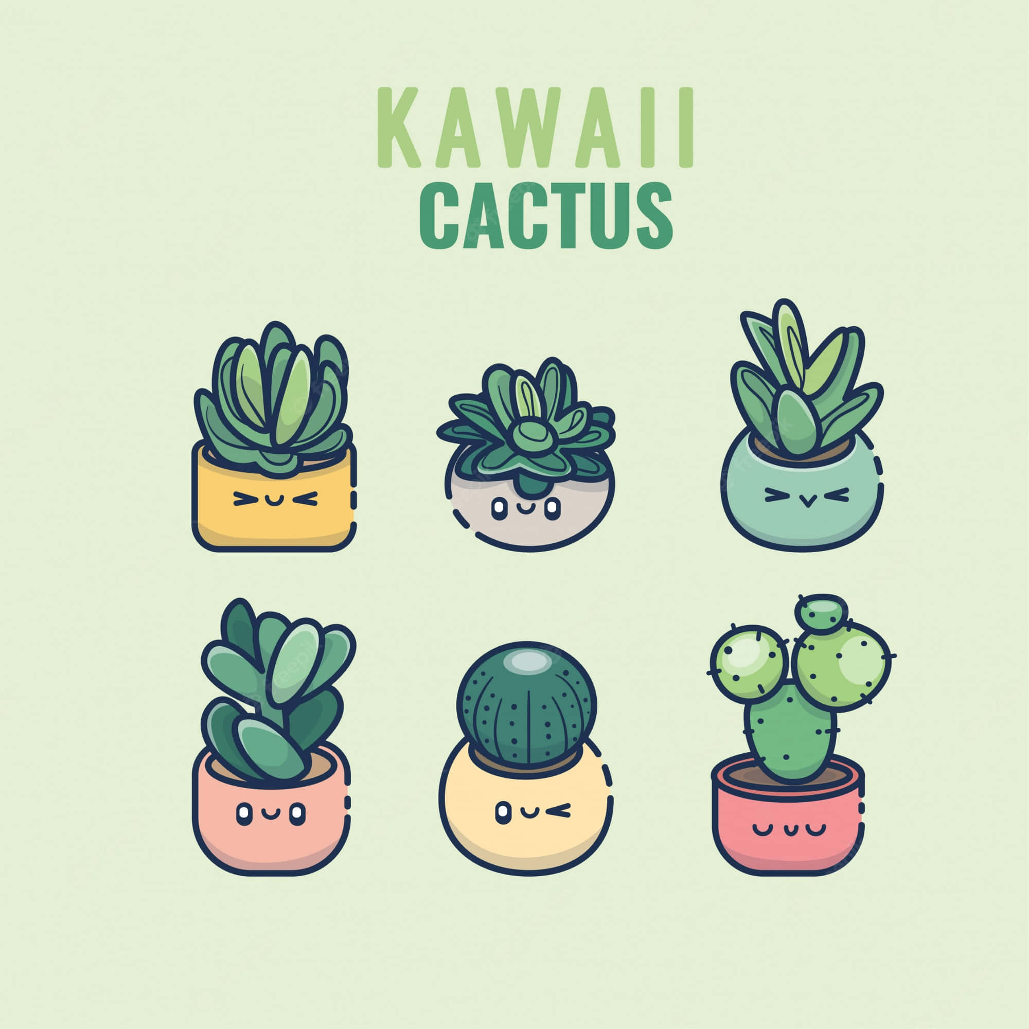 kawaii aesthetic, cactus, vases, Full HD Desktop Wallpaper