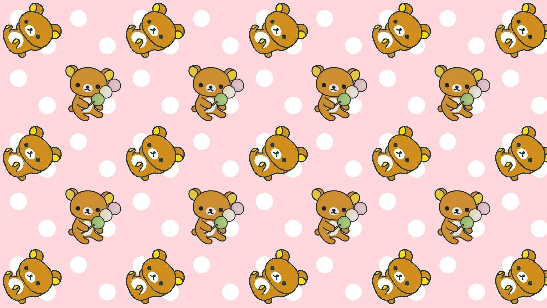 kawaii aesthetic, teddy bear, pink polka dot background, Full HD Desktop Wallpaper